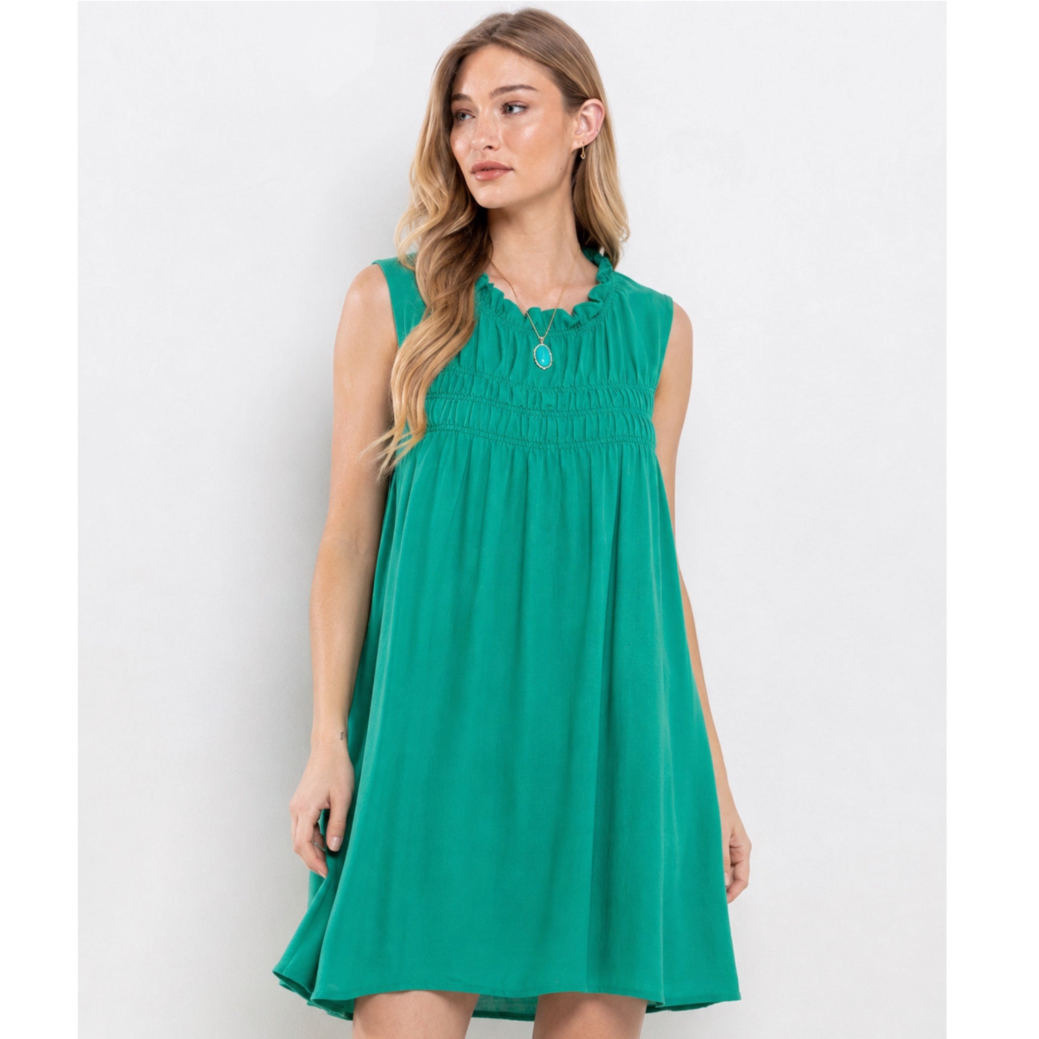 Ces Femme Green Sleeveless Ruffled Chiffon Mini Dress