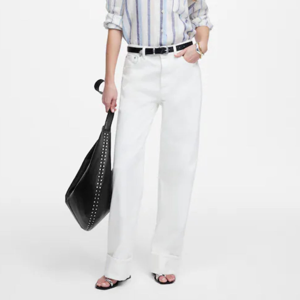Madewell Low-Slung Baggy Jeans Rolled Hem in Tile White