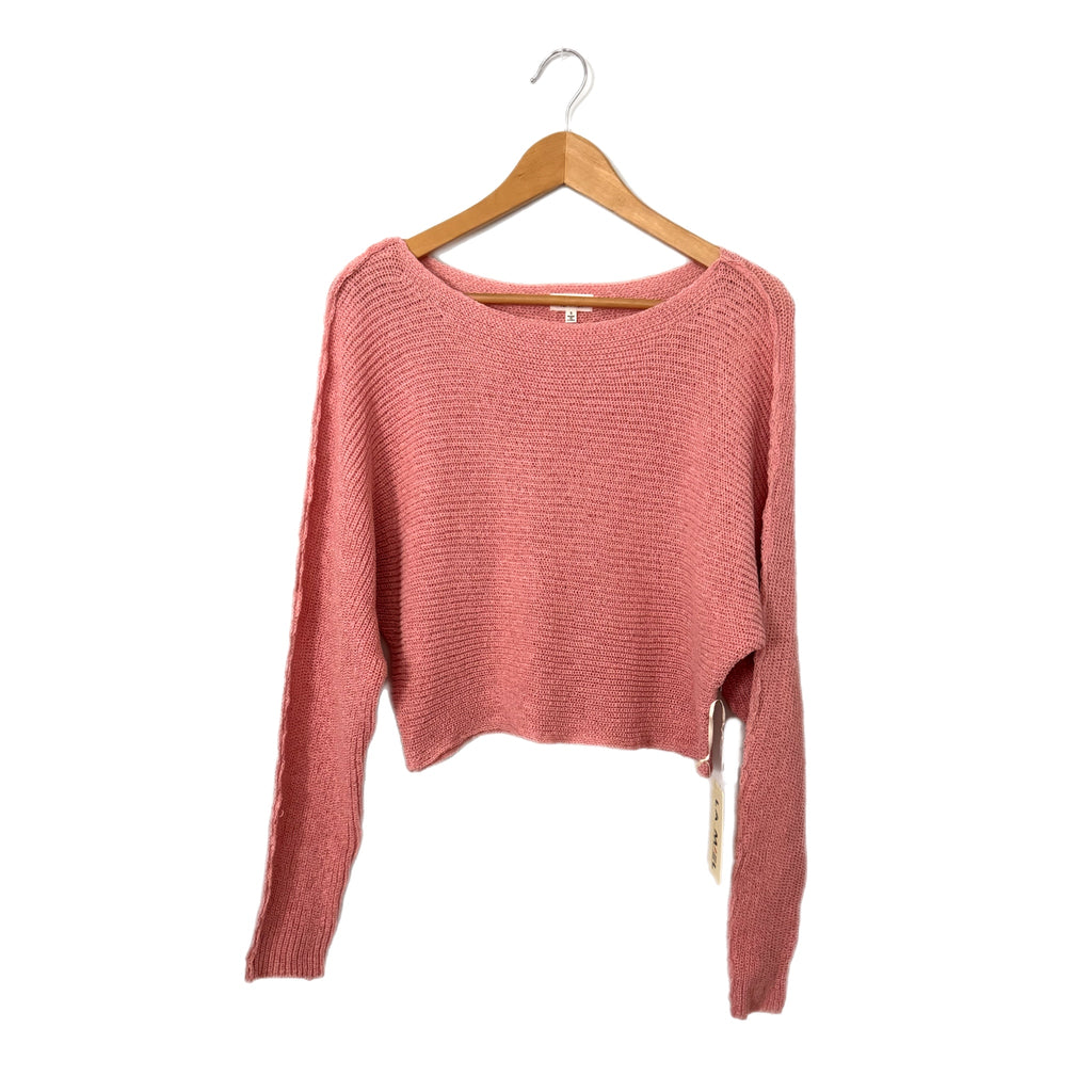 LA MIEL Dusty Rose Pink Knit Sweater Cropped Boat Neck Long Sleeve