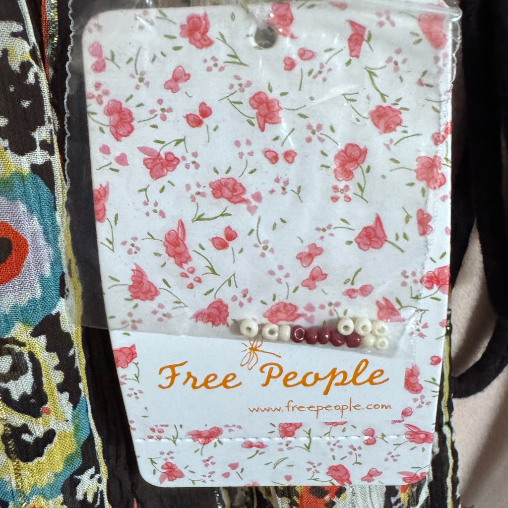 Free People Mini Dress Embroidered Floral Semi-Sheer Boho Black
