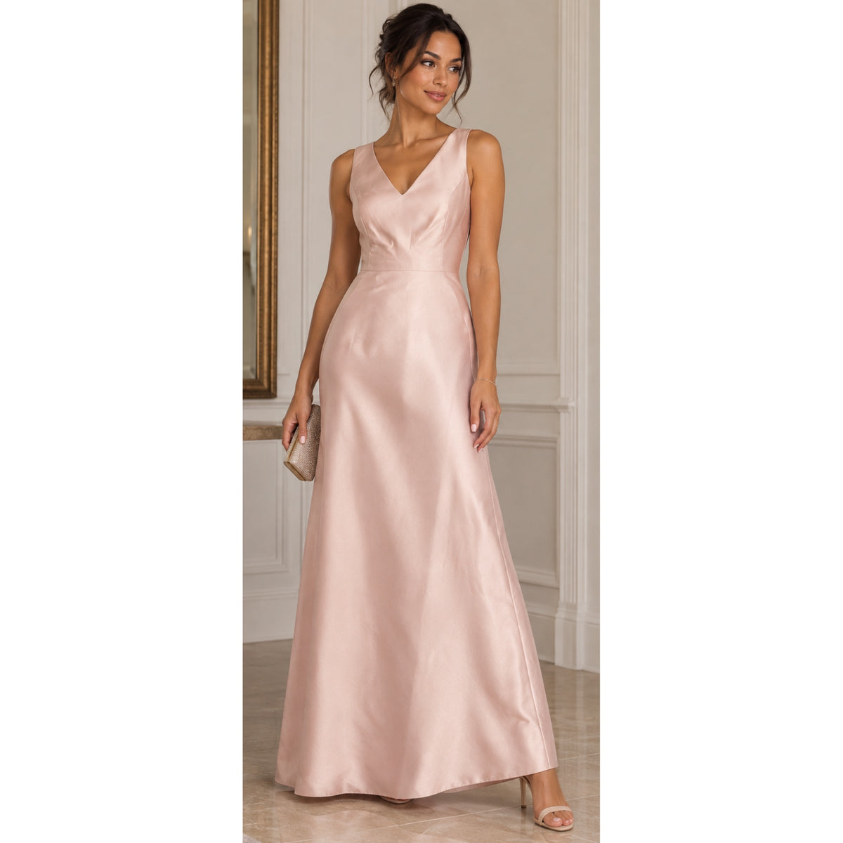 ALFRED SUNG D778 Toasted Sugar Pink Satin Twill Full Dress Sleeveless Gown