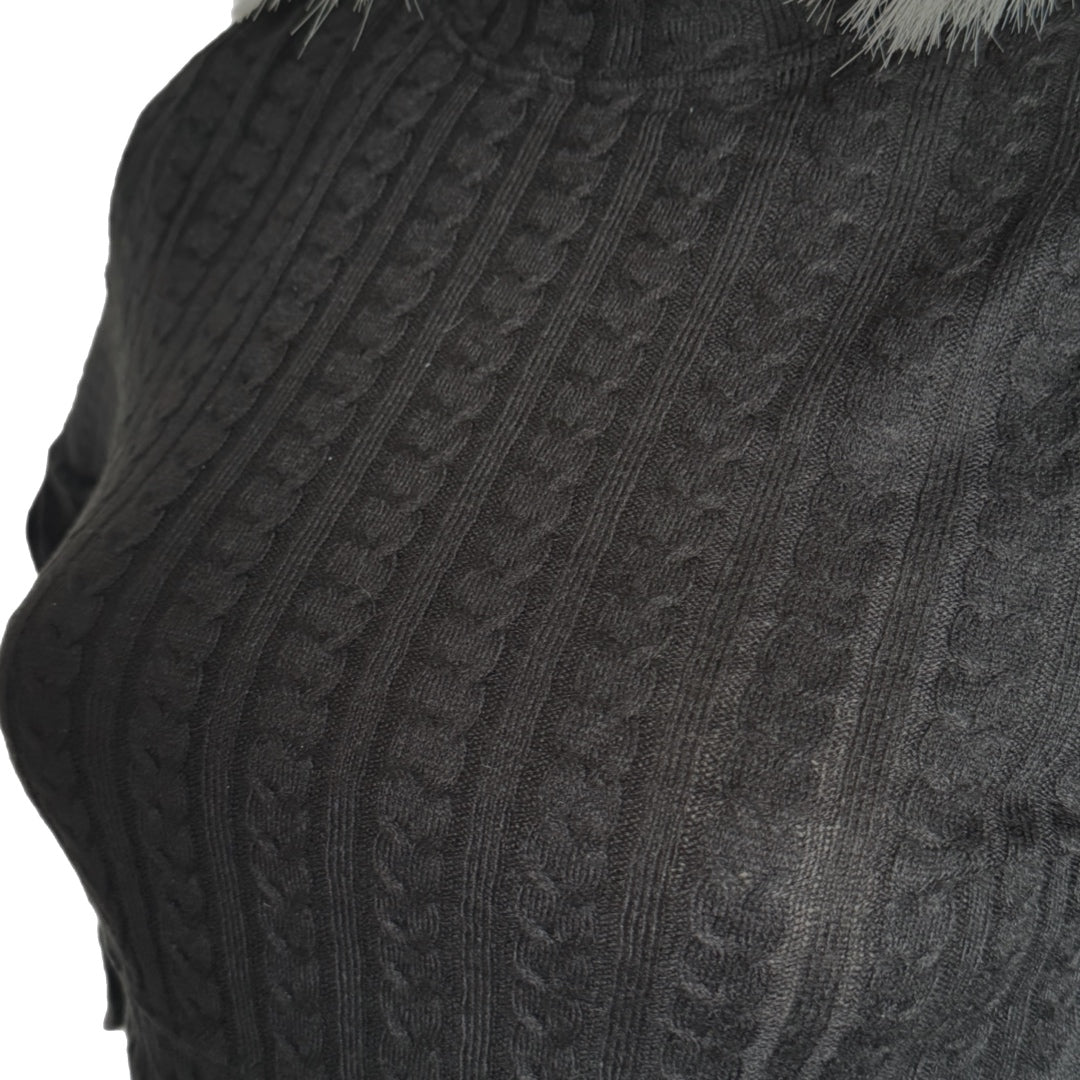 BAND OF THE FREE BOG Raquel Cable Knit Long Sleeve Black Knit Top