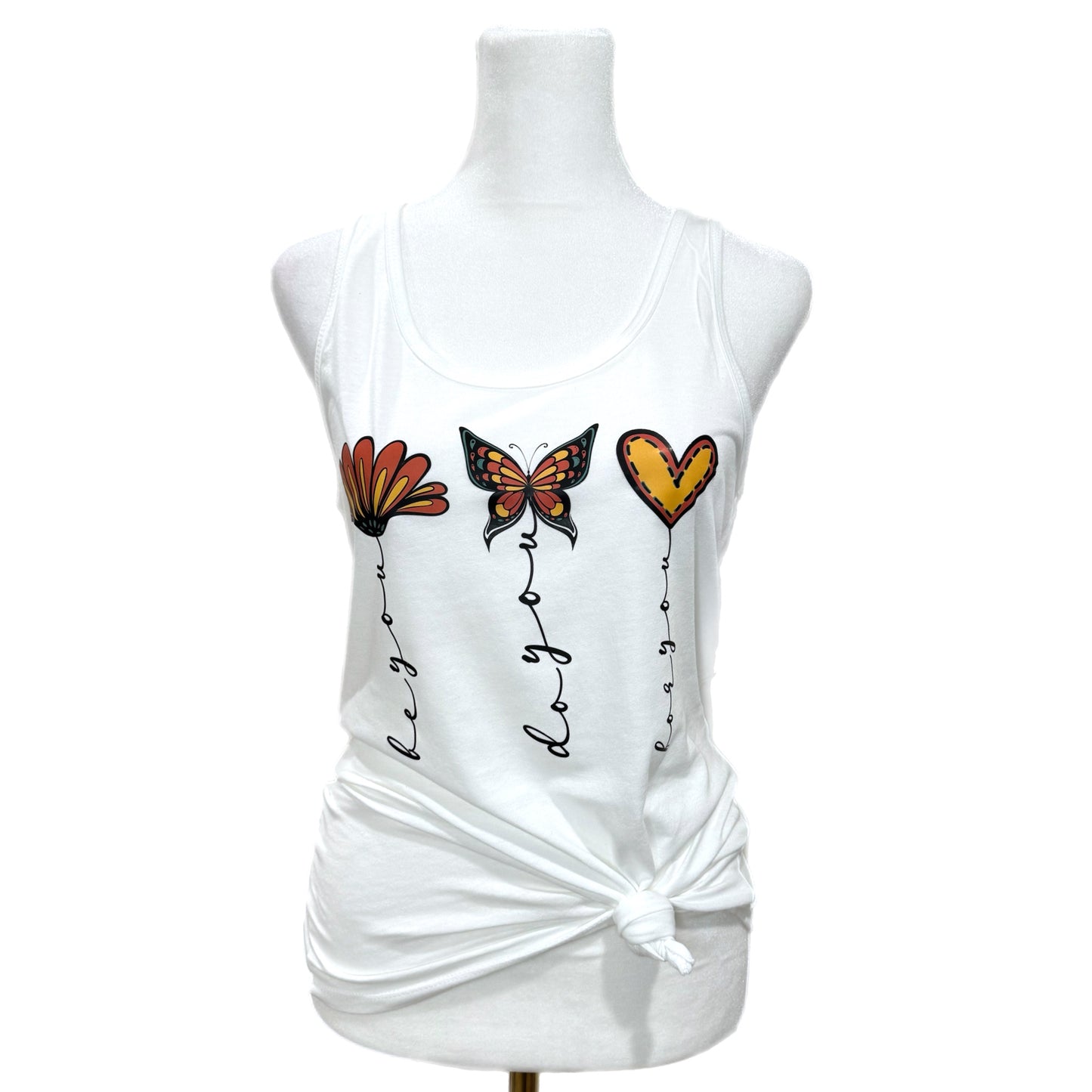 BE YOU Women’s Graphic Tank Top Butterfly Heart Boho Design Racer Back