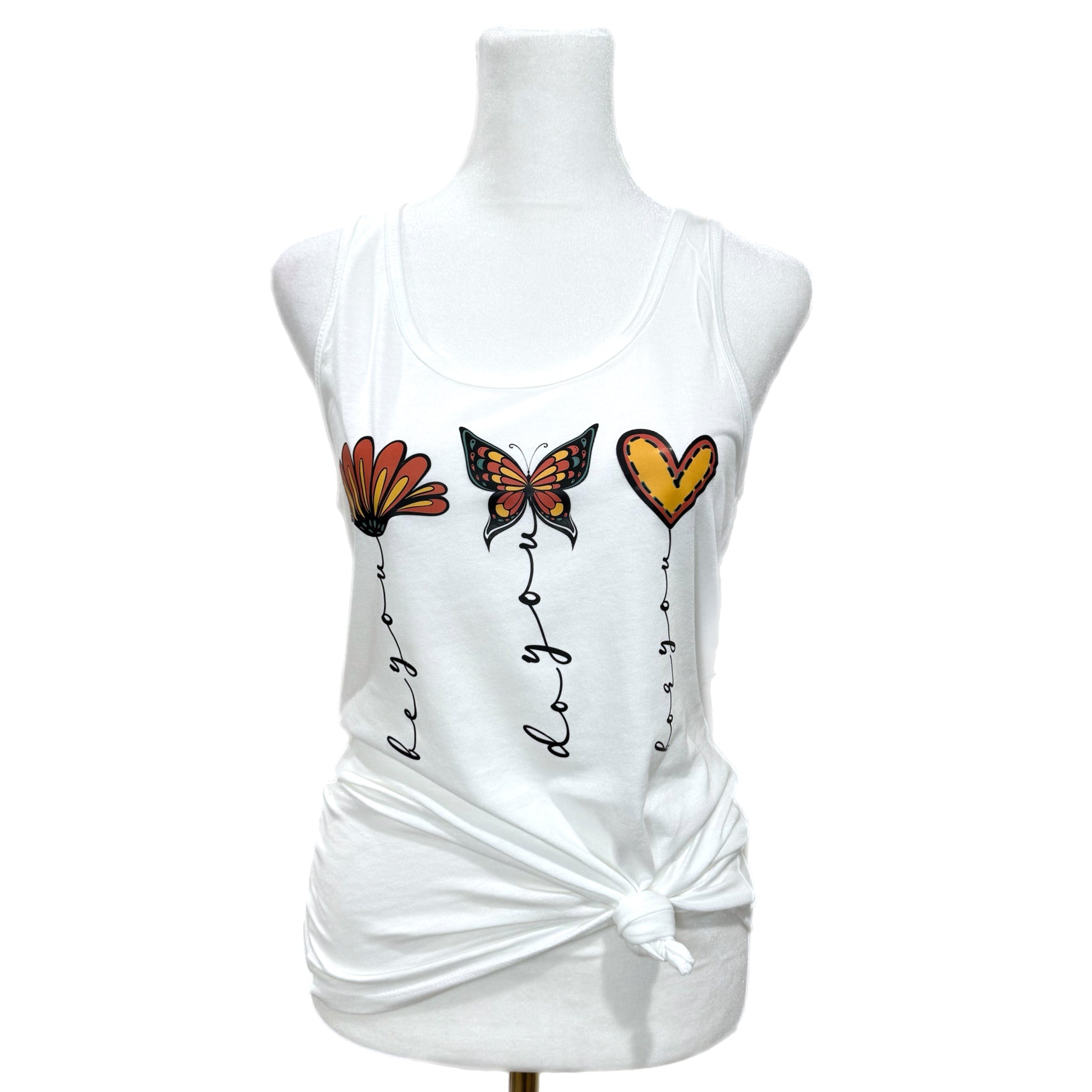 BE YOU Women’s Graphic Tank Top Butterfly Heart Boho Design Racer Back