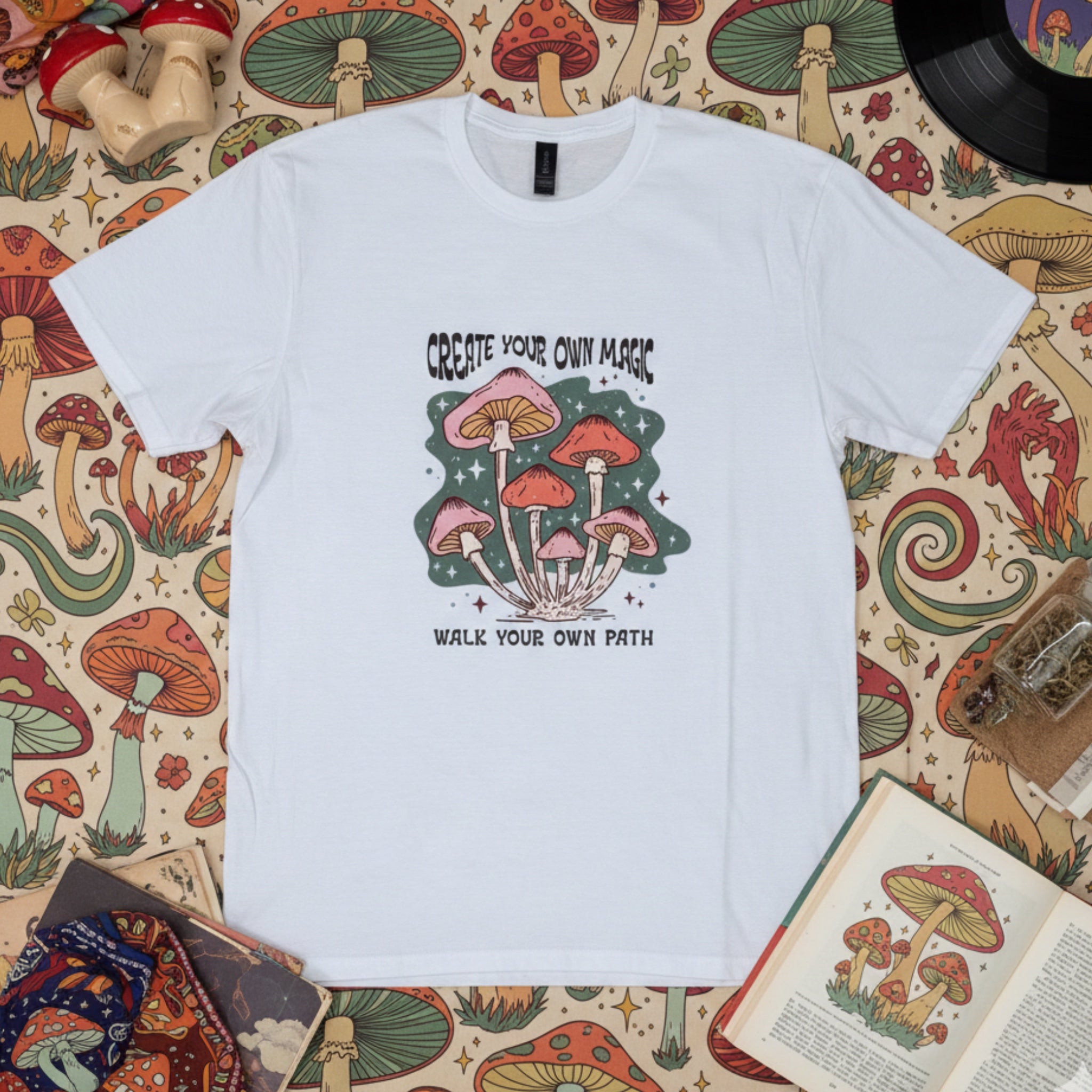 CREATE YOUR OWN MAGIC Mushroom T Shirt Vintage Style Graphic Boho Vibe