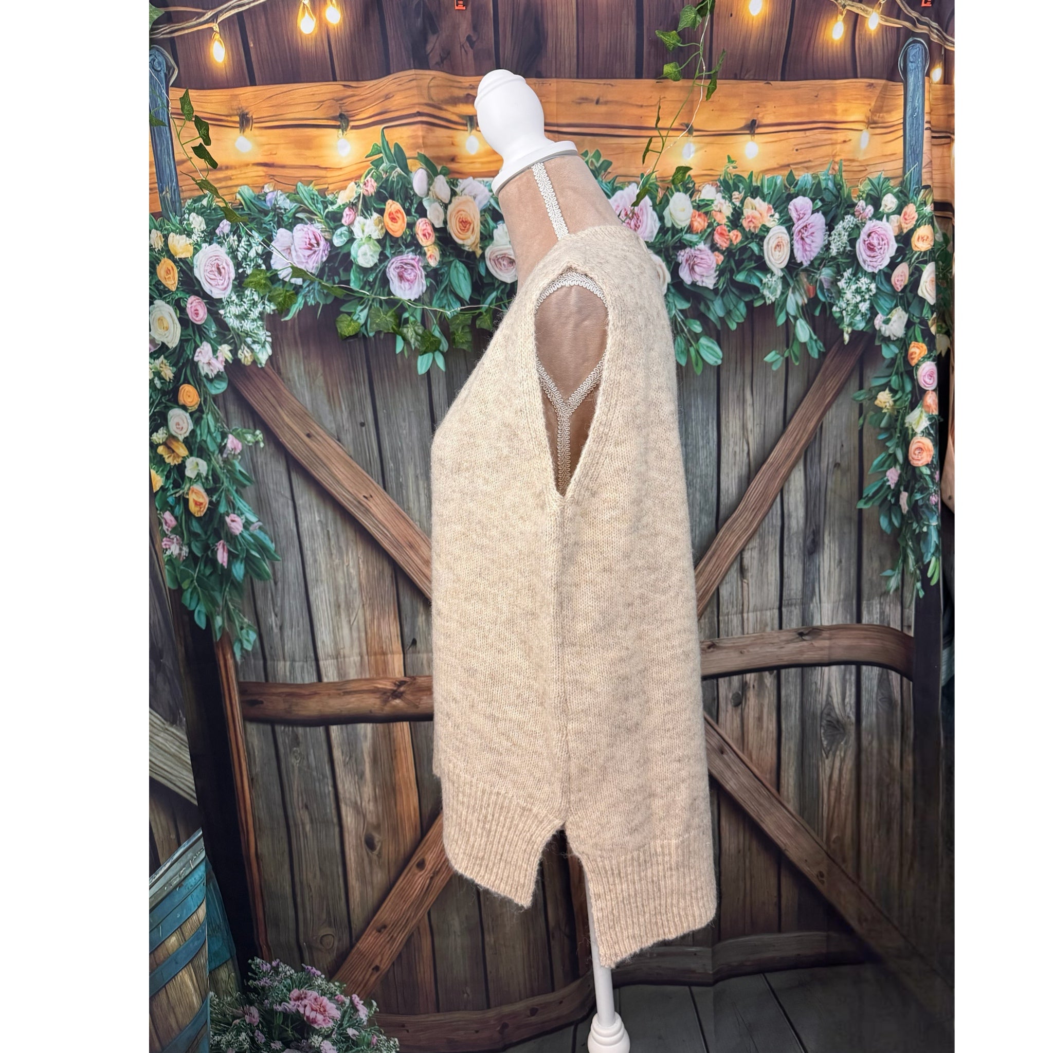 La Miel Oversized Soft Knit Preppy Lady Sweater Vest Wool Blend in Cream