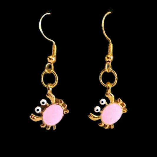 Crabby Chic Pink Crab Charm Earrings Gold Over 925 Sterling Silver Hooks - East Coast Bella LLC