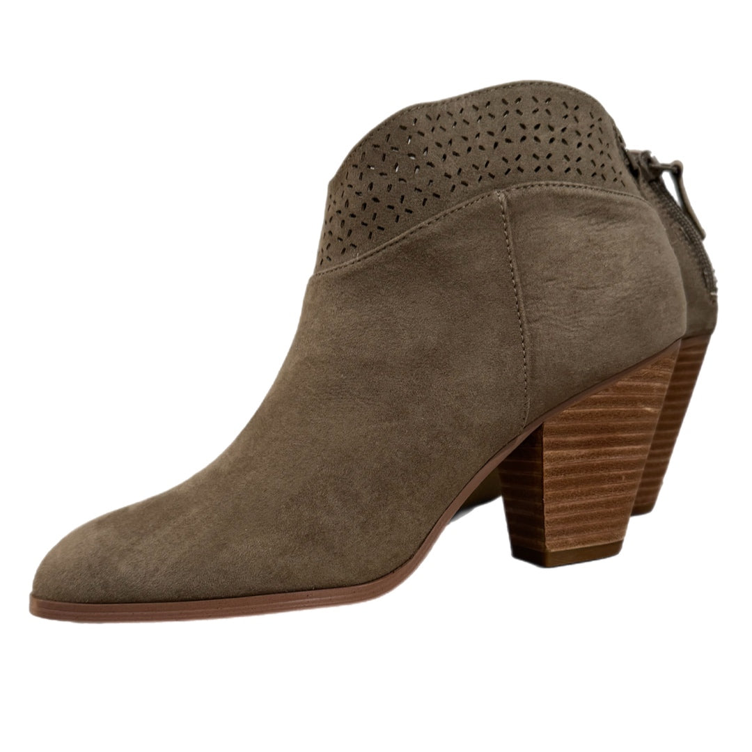 Violet & Red Jackson Lazer Cut Topline Boho Chic Heeled Bootie Taupe