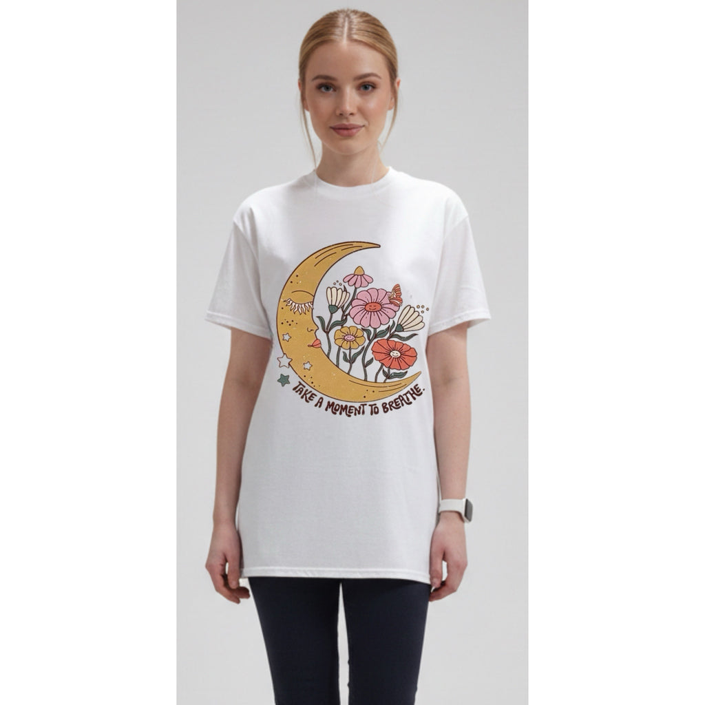 Breathe & Bloom Celestial Boho Tee Graphic Shirt Vintage Style