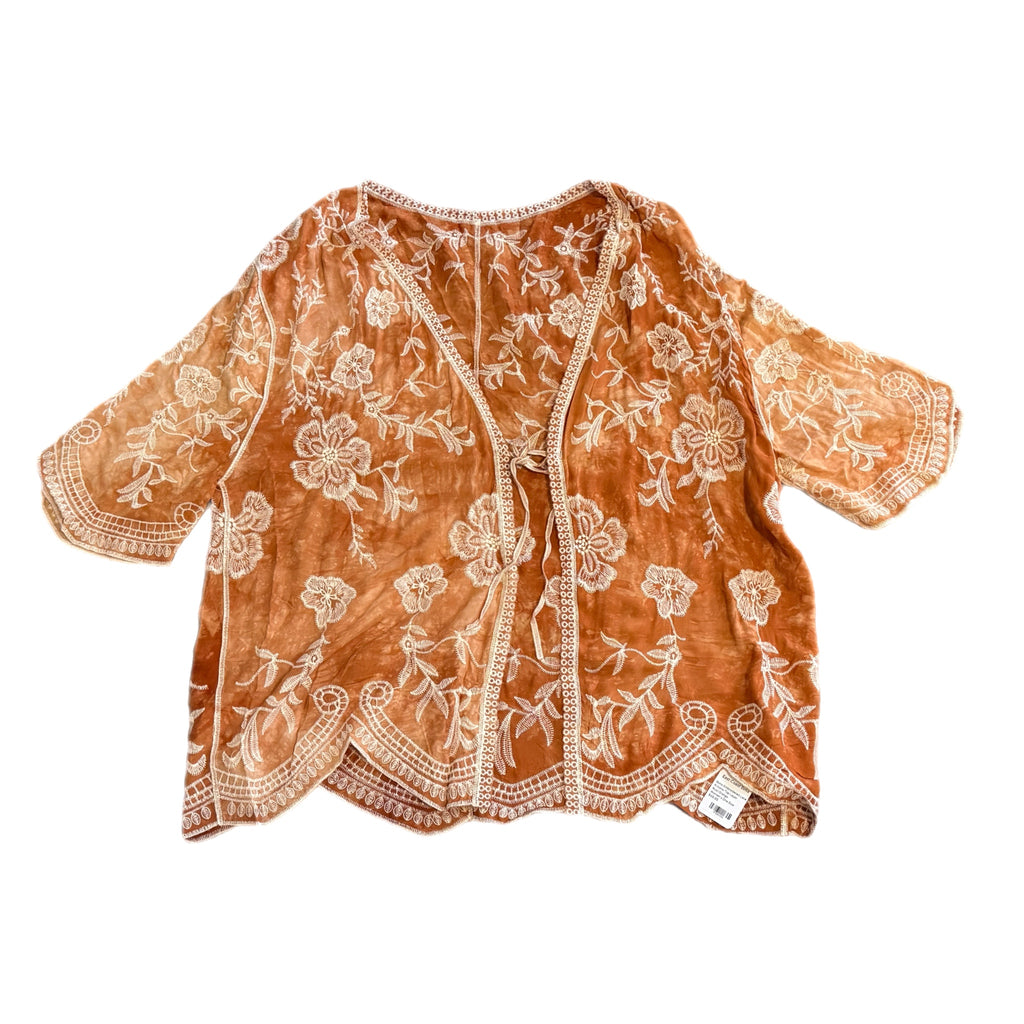 East Coast Bella Boho Embroidered Kimono Top Cover Up Layering Piece One Size
