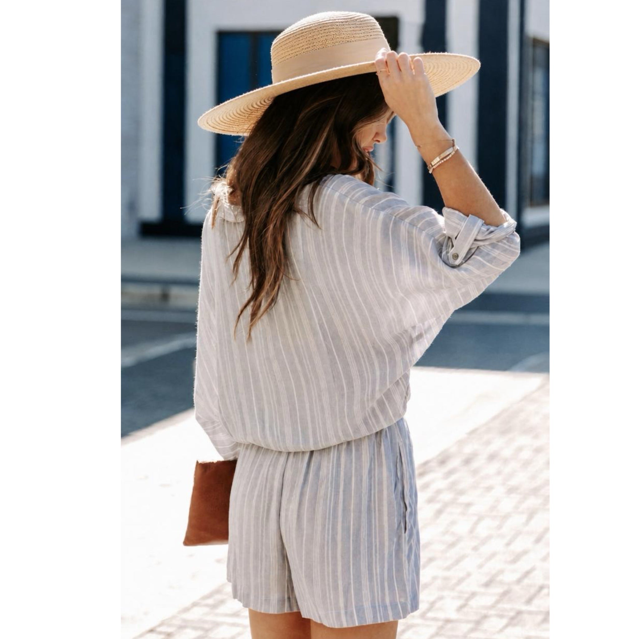 East Coast Bella Coastal Stripe Button-Down Utility Romper