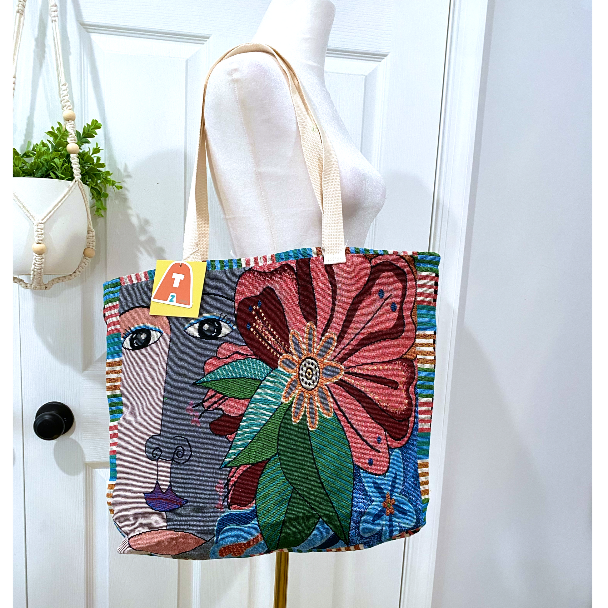 Mediterranean Summer Embroidered Tote Bag Zip Closure 18x16” - East Coast Bella LLC