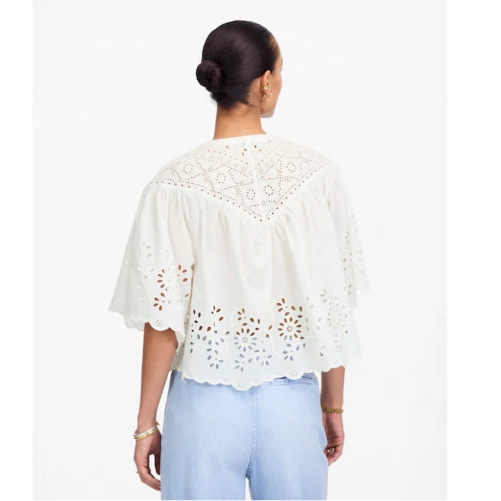 Madewell Elegant Eyelet Embroidered Blouse Swingy Top in White