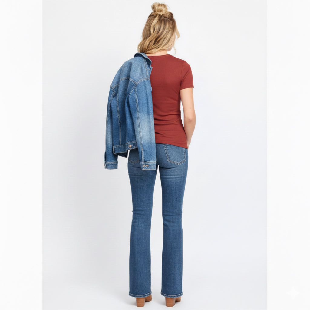 THREADS 4 THOUGHT Cecilia Feather Rib Ruched Tee in Burnt Orange