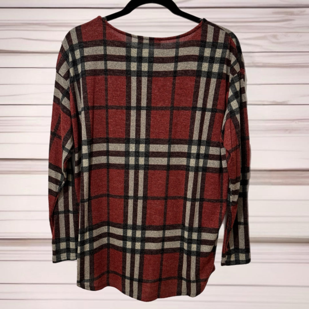 FIRST LOVE by Lovelyn Autumn Rust Plaid Light Knit Top Sweater S, M, L