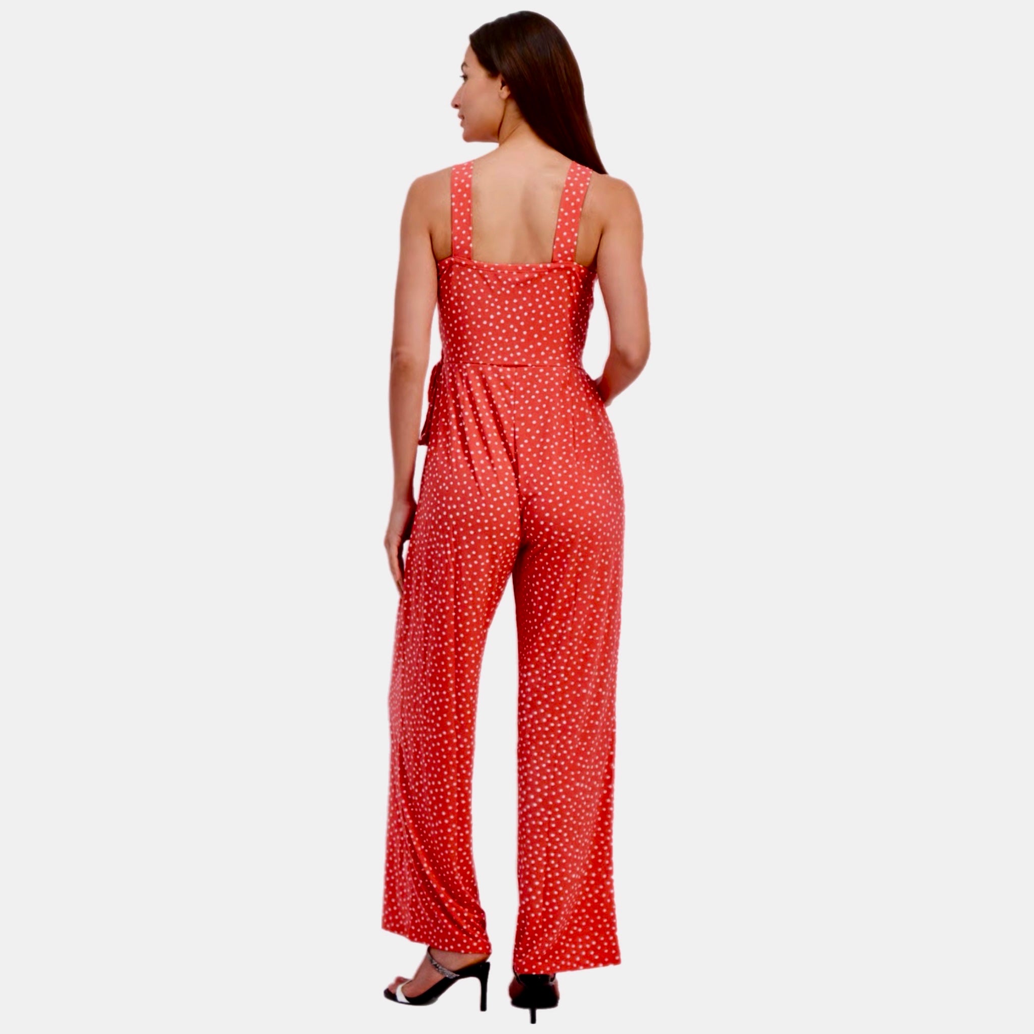 41 HAWTHORN STITCH FIX Pink Polka Dot Jumpsuit Wide Leg V-Neck