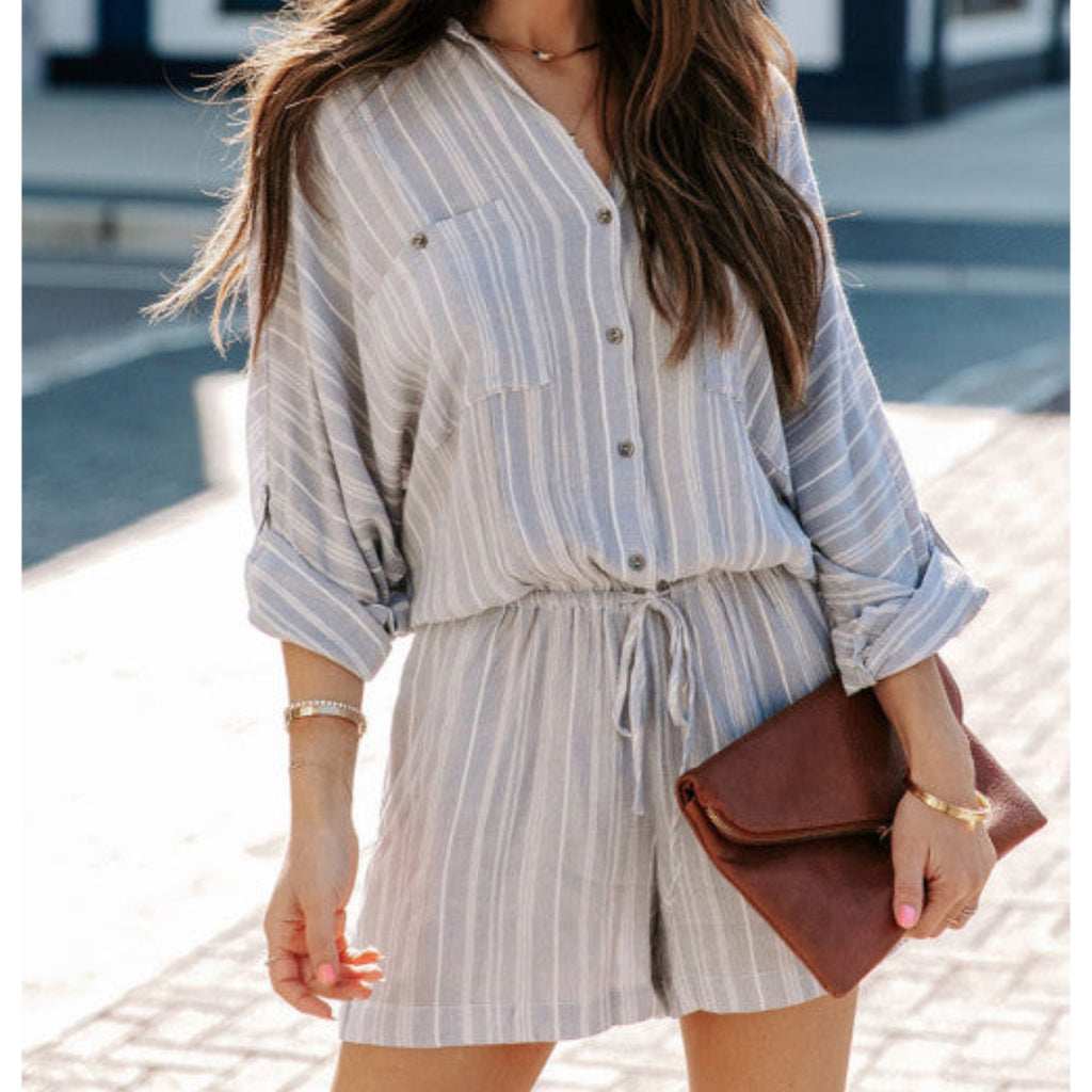 East Coast Bella Coastal Stripe Button-Down Utility Romper