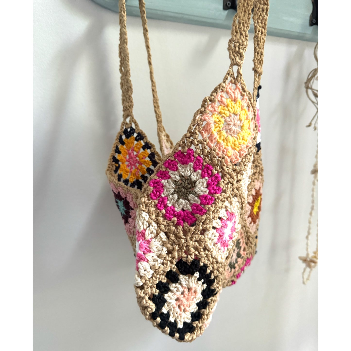 Handwoven Crochet Boho Summer Handbag Colorful Floral Design