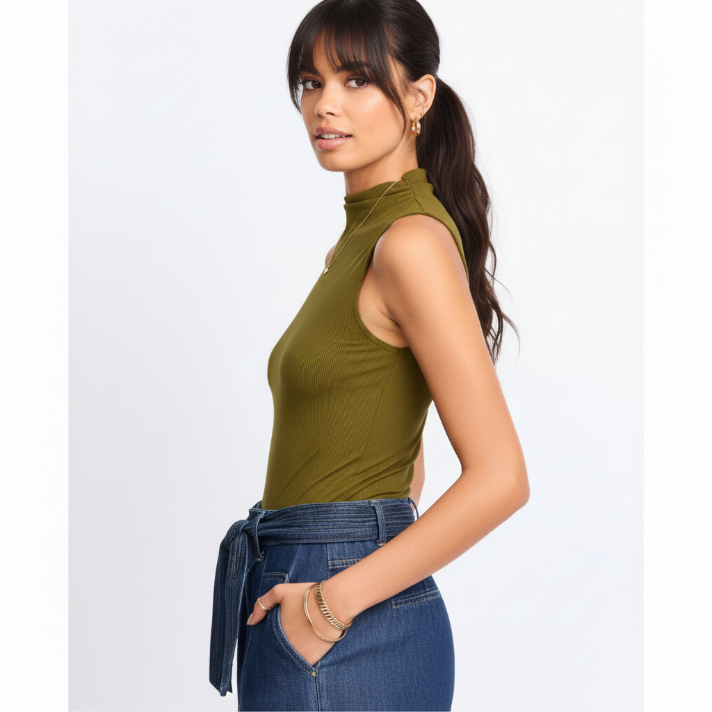 41 Hawthorn Stitch Fix Sleeveless Fitted Mock Neck Tank in Olive