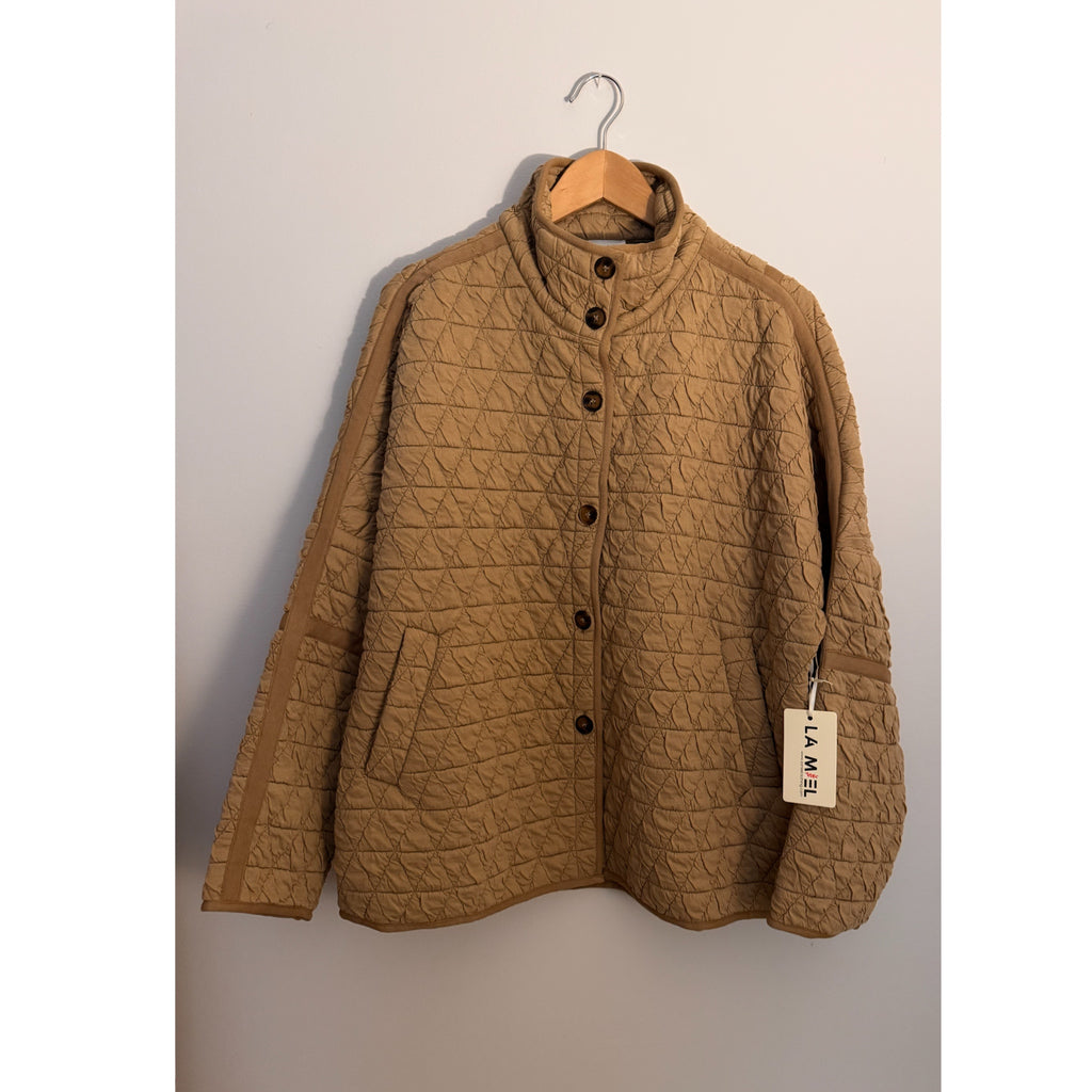 La Miel Quilted Button-Down Jacket-Oversized Shacket in Sand Castle