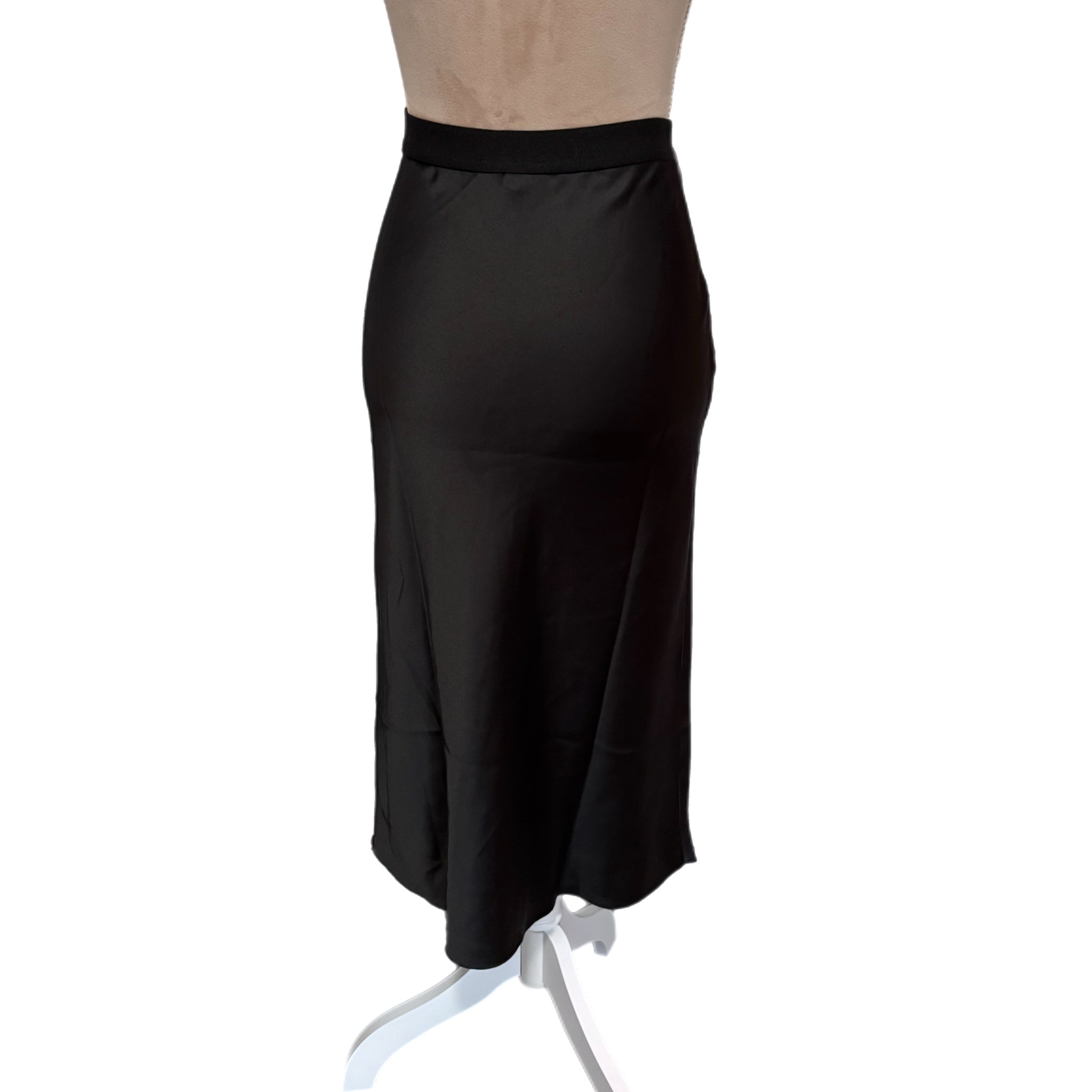 Hashttag in Trend Silky Classic Black Midi Skirt Minimalist Slip Style