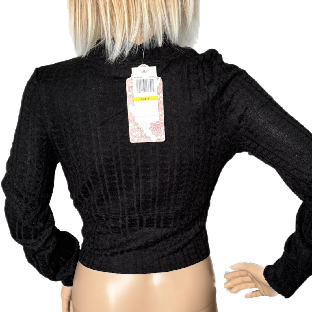 BAND OF THE FREE BOG Raquel Cable Knit Long Sleeve Black Knit Top