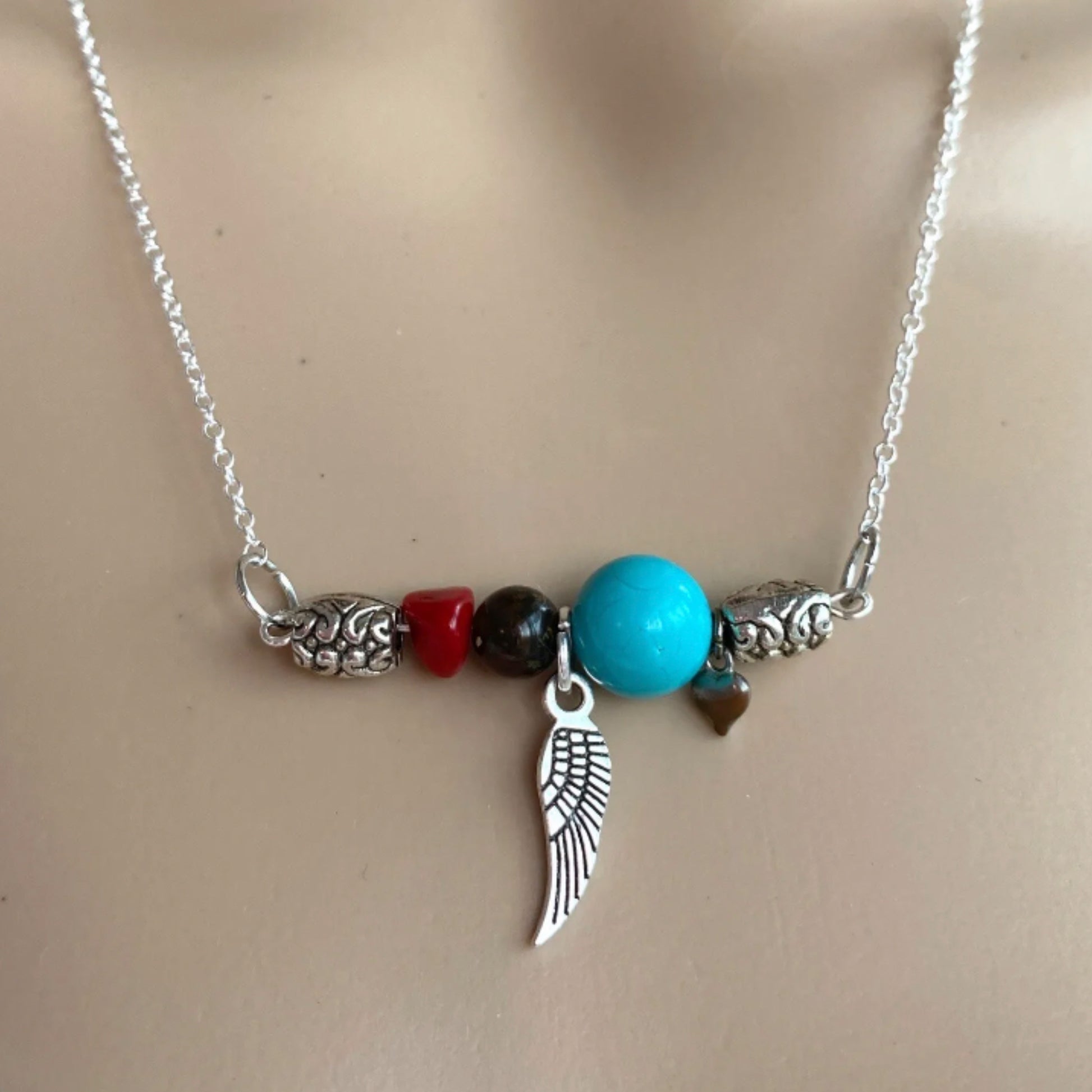 Bella Turquoise Stone Bead Accent Western Style Bar Necklace 925 Silver Plated Copper Chain 19” - East Coast Bella LLC