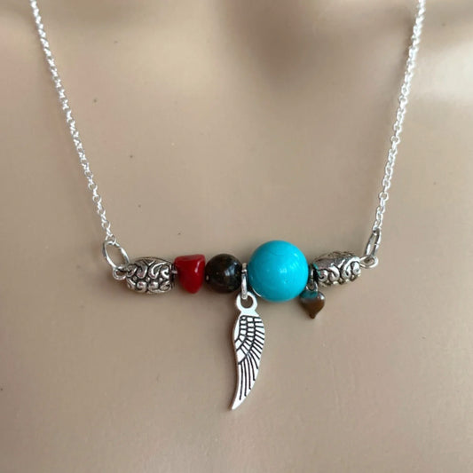 Bella Turquoise Stone Bead Accent Western Style Bar Necklace 925 Silver Plated Copper Chain 19” - East Coast Bella LLC