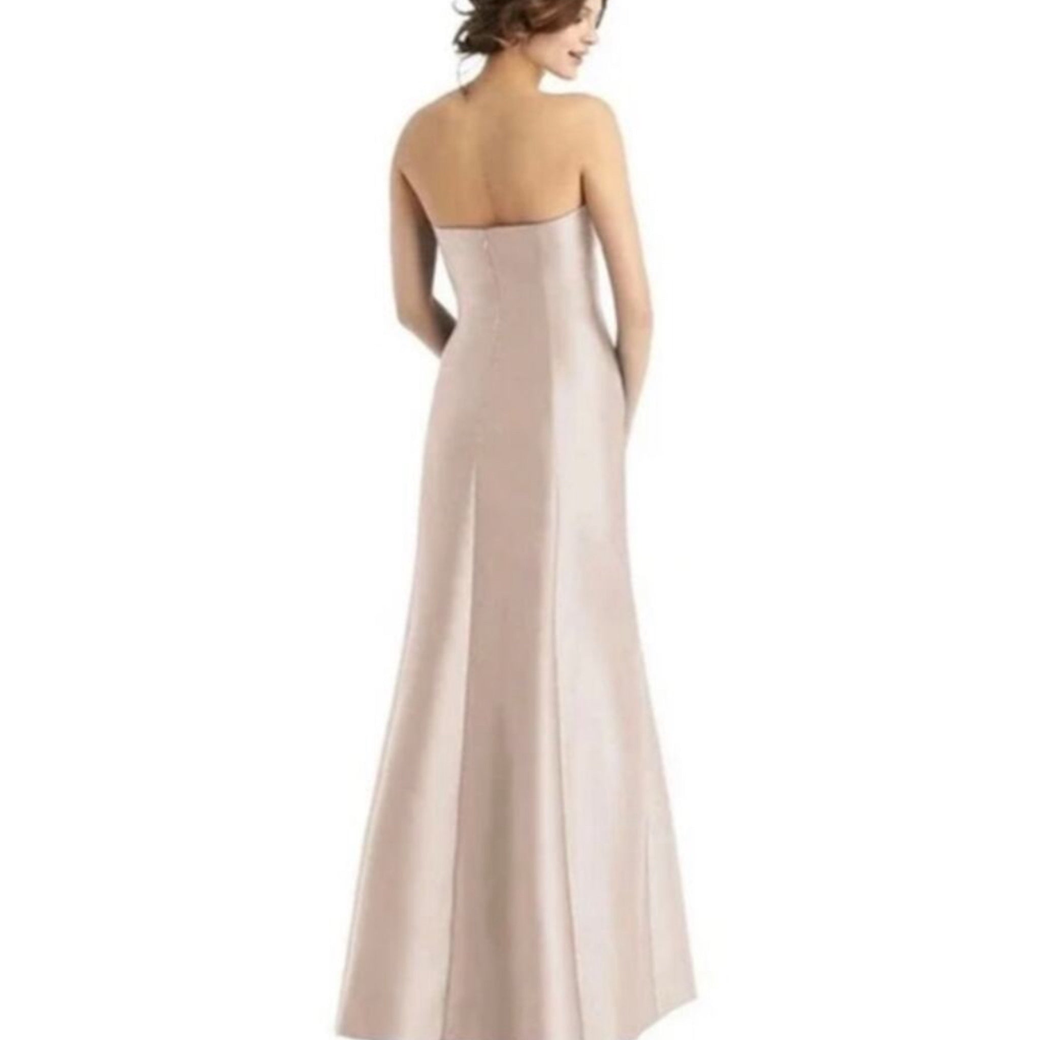 ALFRED SUNG Strapless Satin Gown Formal Dress Side Slit D764 Cameo Pink