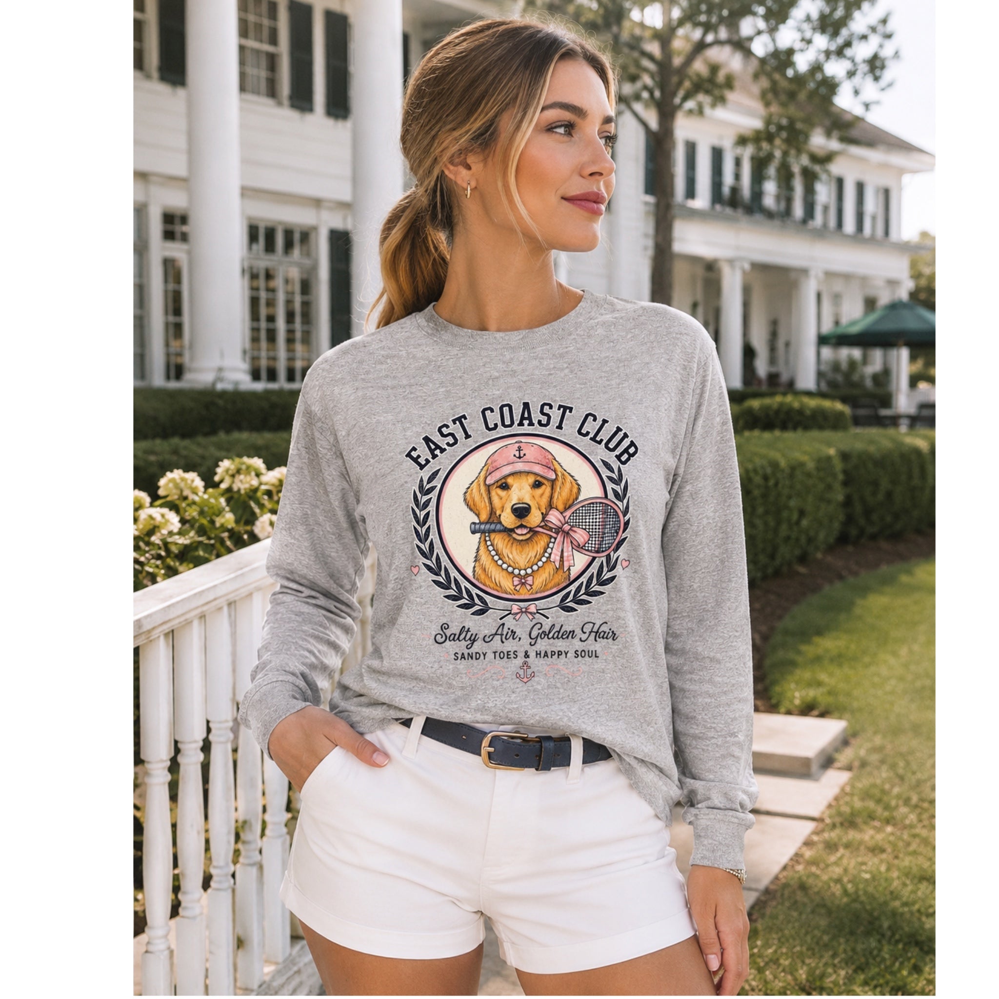 East Coast Club Golden Retriever Tennis Graphic Long Sleeve T-Shirt – Gray
