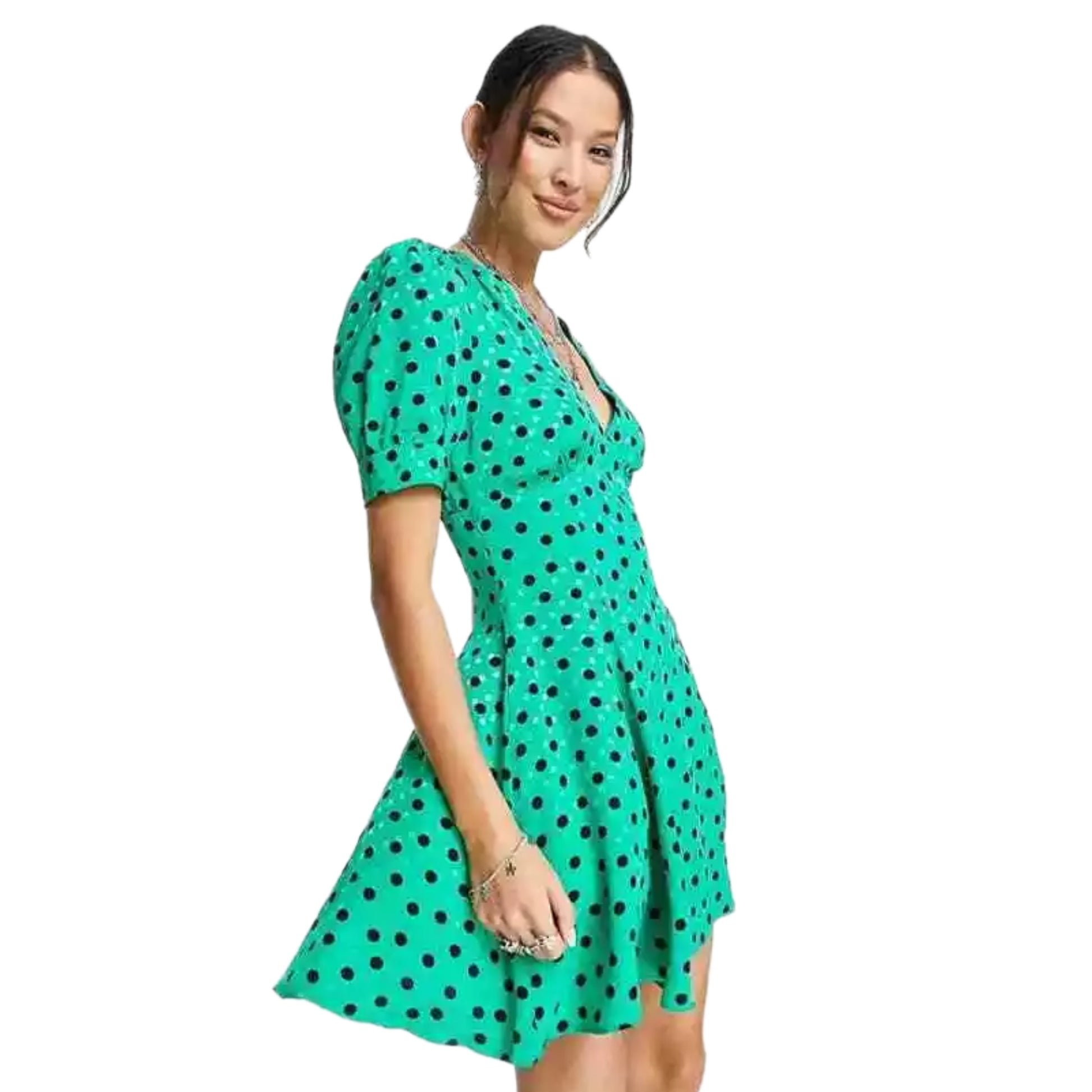 Summer Green Polkadot Swing Tea Dress Short Sleeve Mini By TOP SHOP Size 4 Left (XS/S) - East Coast Bella LLC