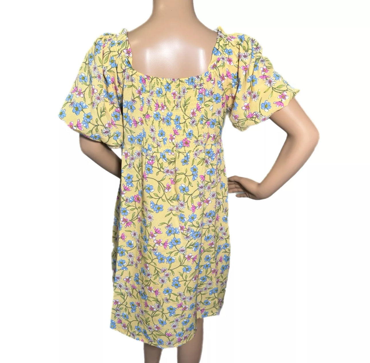Emma & Michele Dress Cottage Chic Floral Puff Sleeve Sunshine Yellow