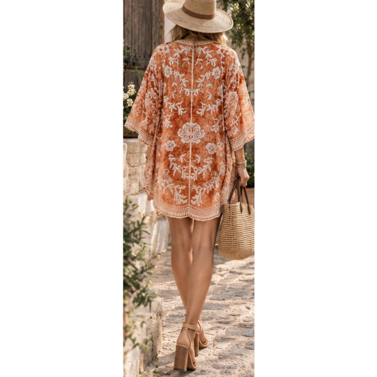 East Coast Bella Boho Embroidered Kimono Top Cover Up Layering Piece One Size