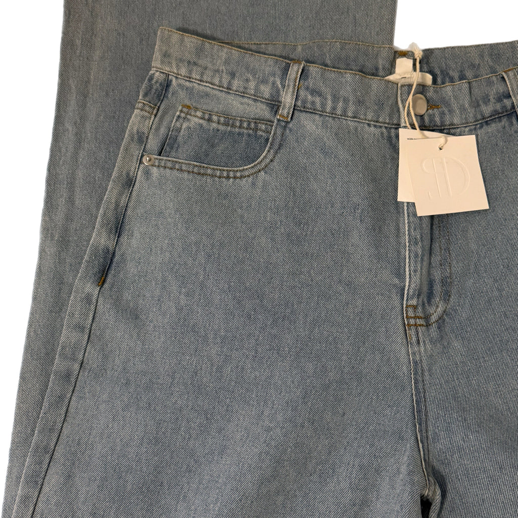 P Cill High Rise Wide Leg Jeans Light Wash Denim Raw Hem 100% Cotton
