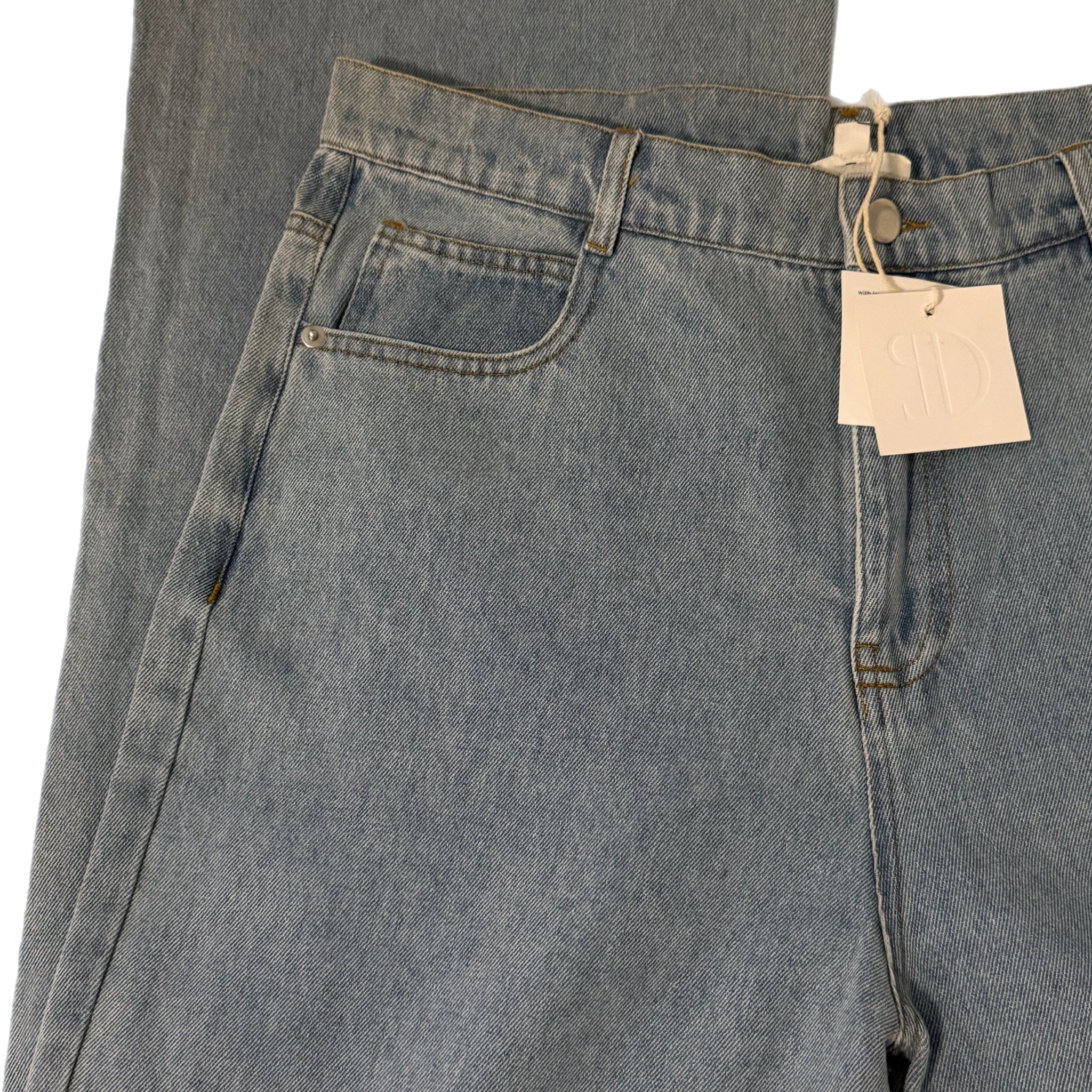 P Cill High Rise Wide Leg Jeans Light Wash Denim Raw Hem 100% Cotton