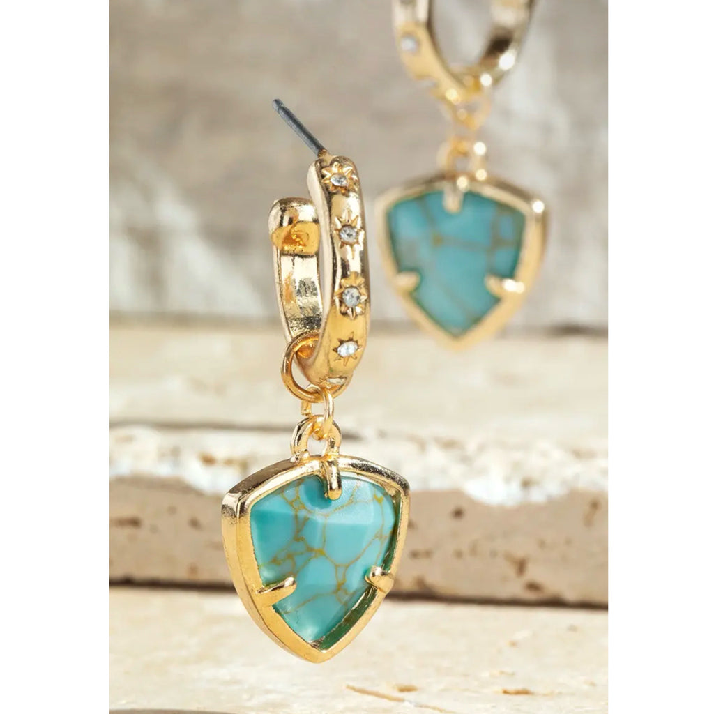 Boho Western Gold-Tone Blue Semi Precious Stone Triangle Dangle Earrings