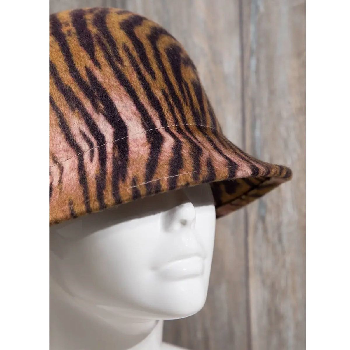 100% Wool Tiger Print Cloche Hat in Brown Black Animal Print