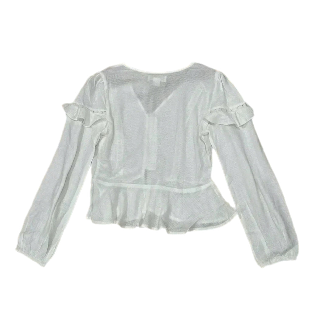 B.O.G. Collective Sandy Cream Ruffle Long Sleeve Button Blouse Lace Inlets