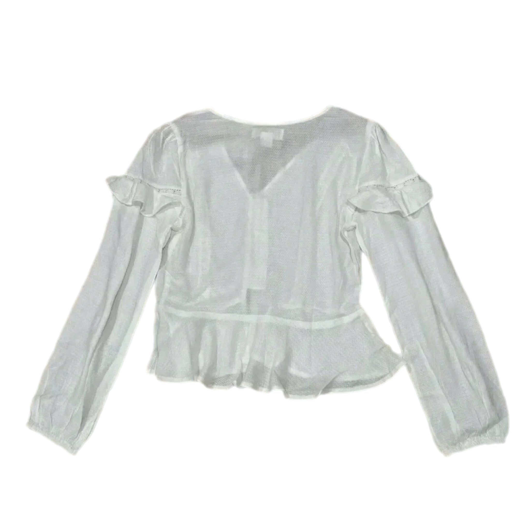 B.O.G. Collective Sandy Cream Ruffle Long Sleeve Button Blouse Lace Inlets