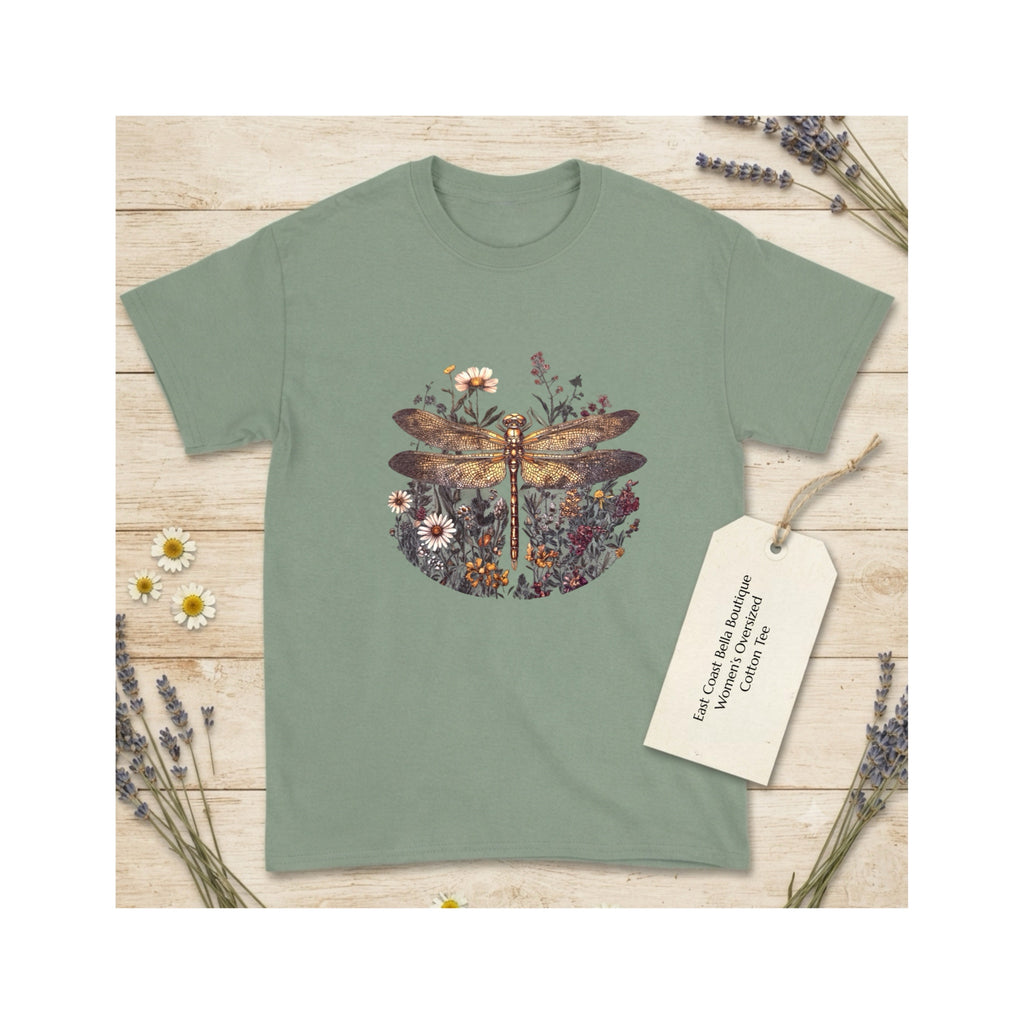 Botanical Dragonfly Graphic Oversized Tee Shirt Vintage Aesthetic Sage Green
