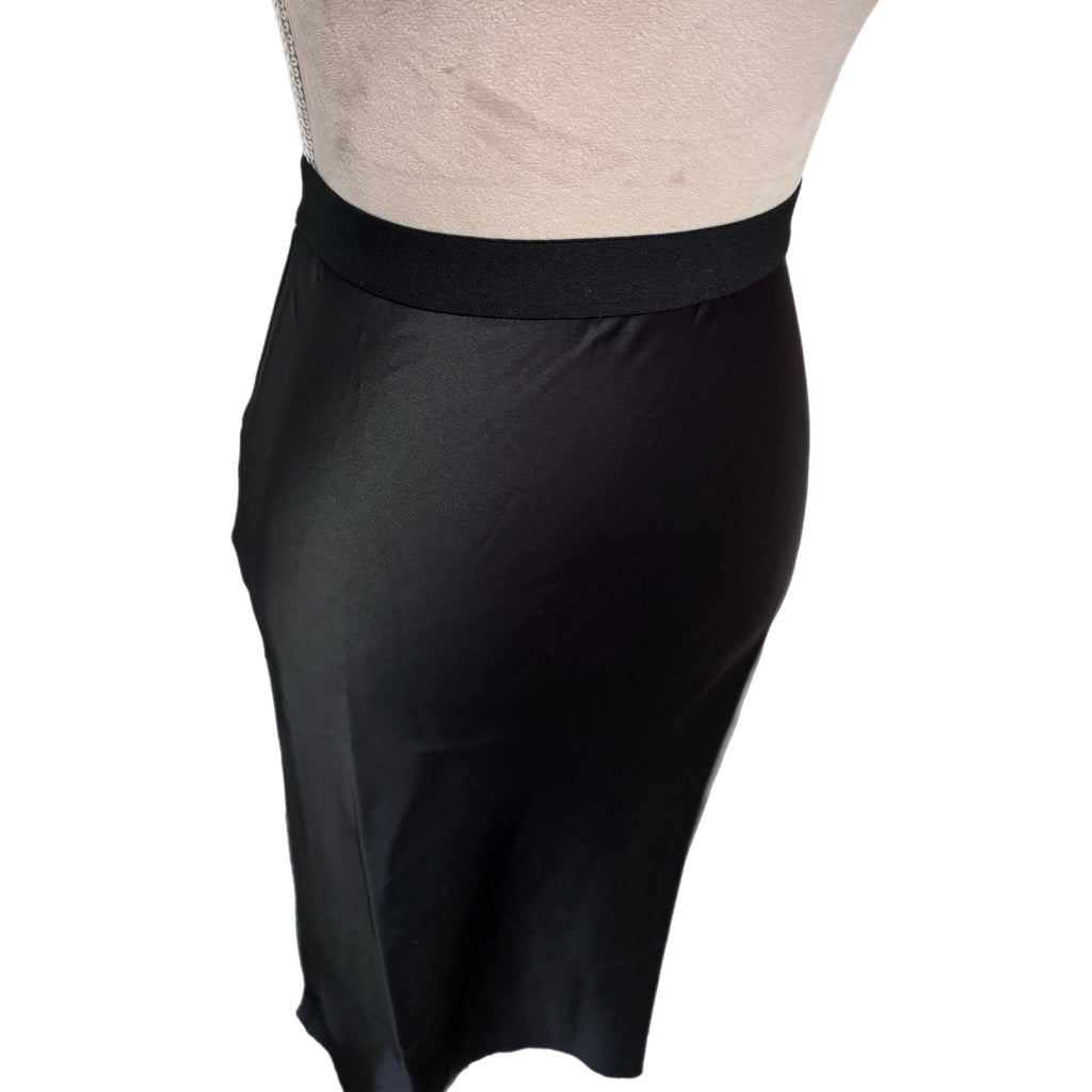 Hashttag in Trend Silky Classic Black Midi Skirt Minimalist Slip Style