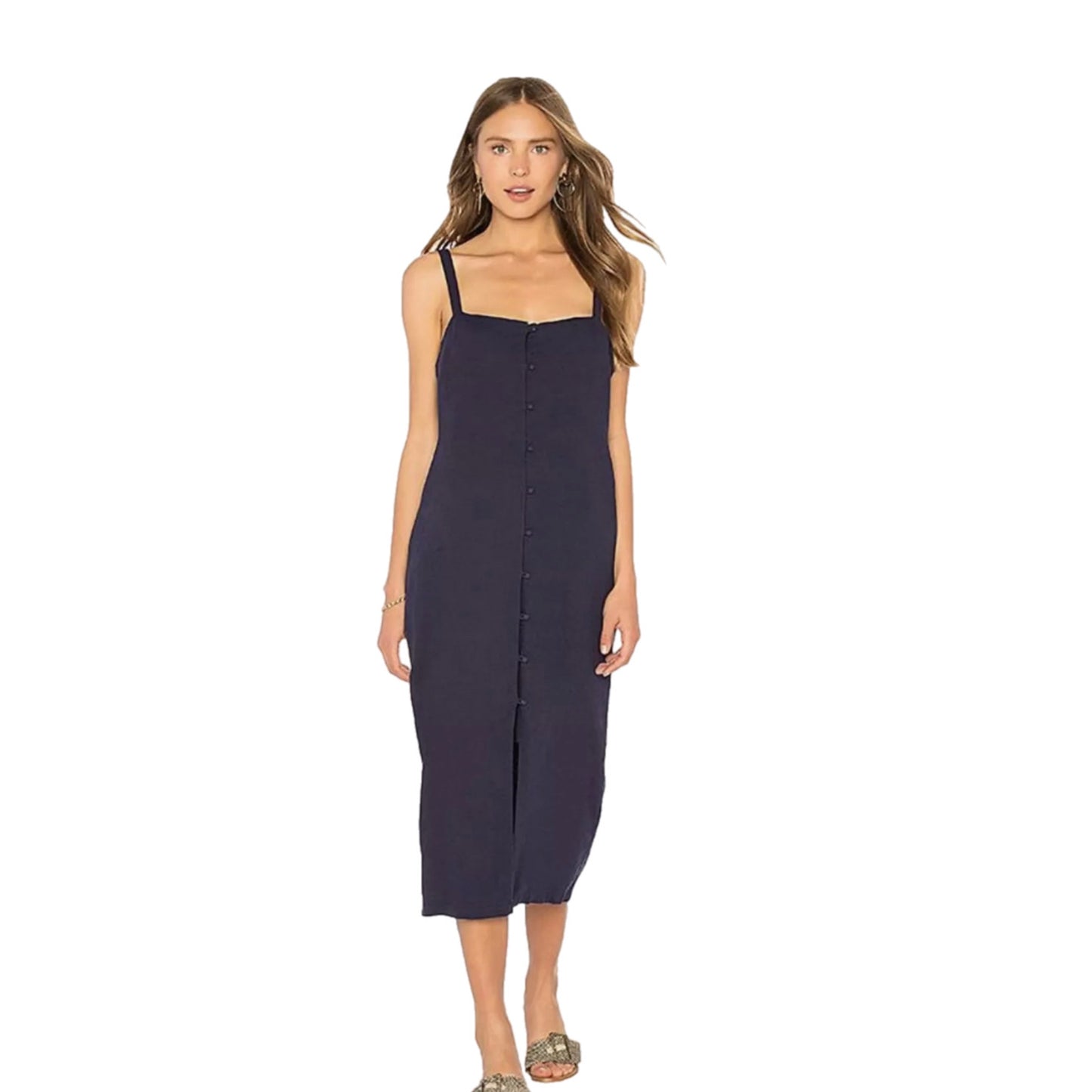 TAVIK Tara Casual Sun Dress in Evening Blue, Midi Length Cover Up Beachwear- Cotton/Linen Blend - East Coast Bella LLC