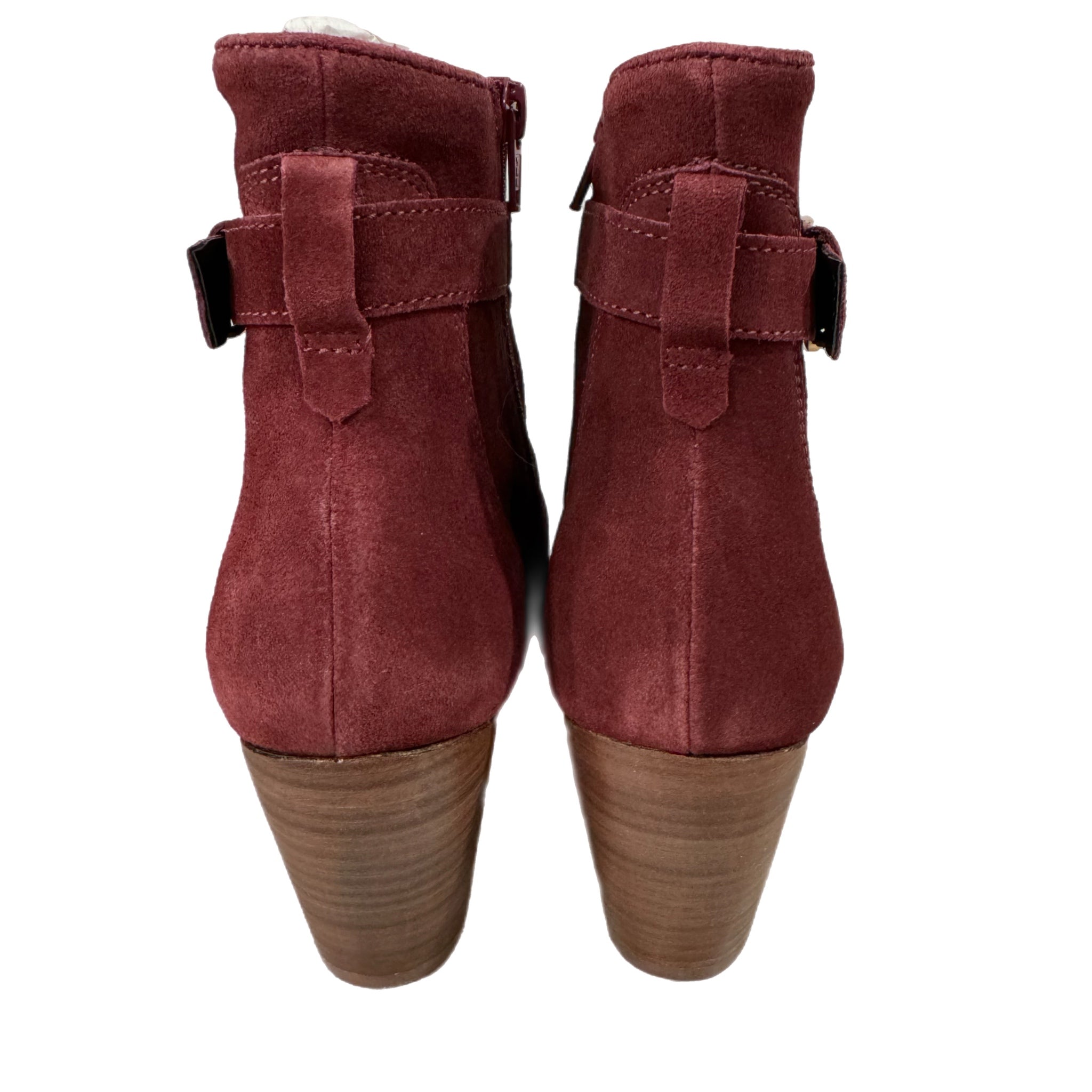 DIBA Merlot Burgundy Genuine Suede Leather Fashion Booties Gold Buckle Accent