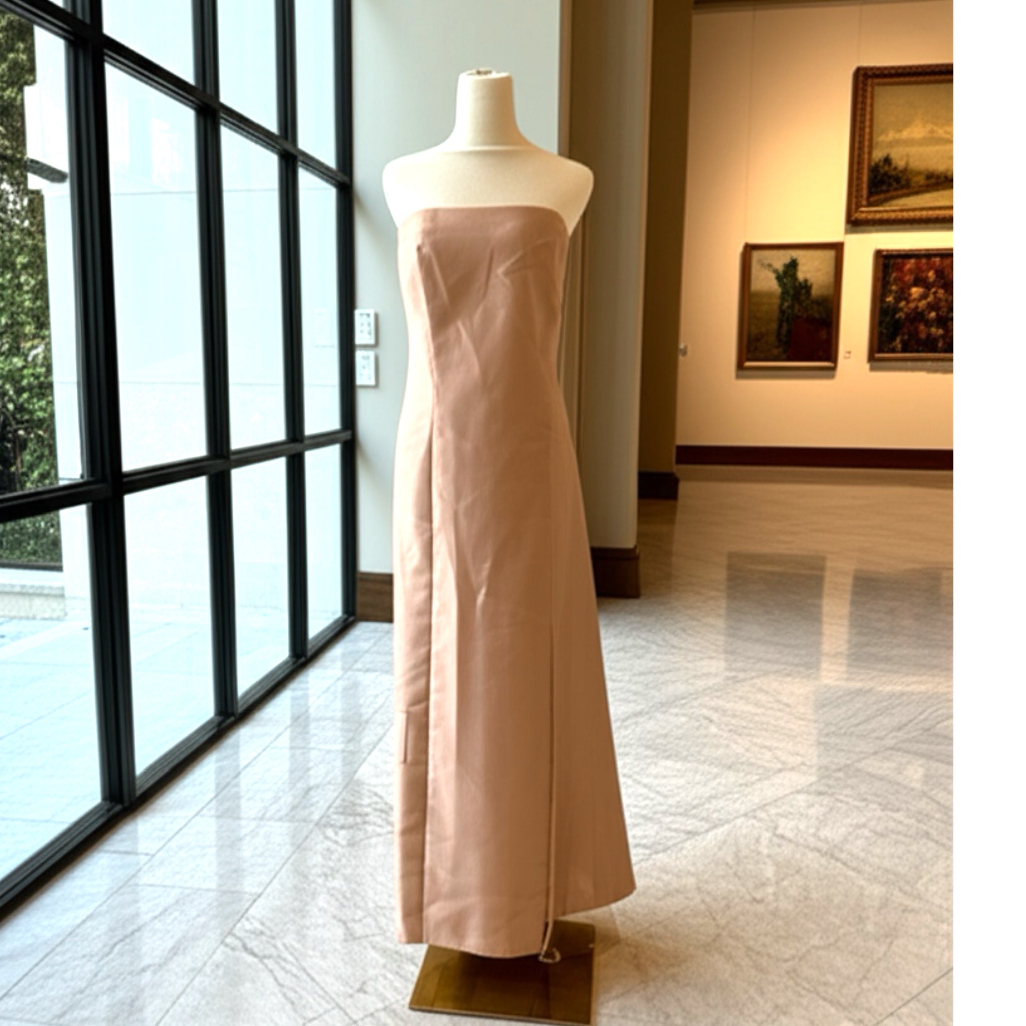 ALFRED SUNG Strapless Satin Gown Formal Dress Side Slit D764 Cameo Pink