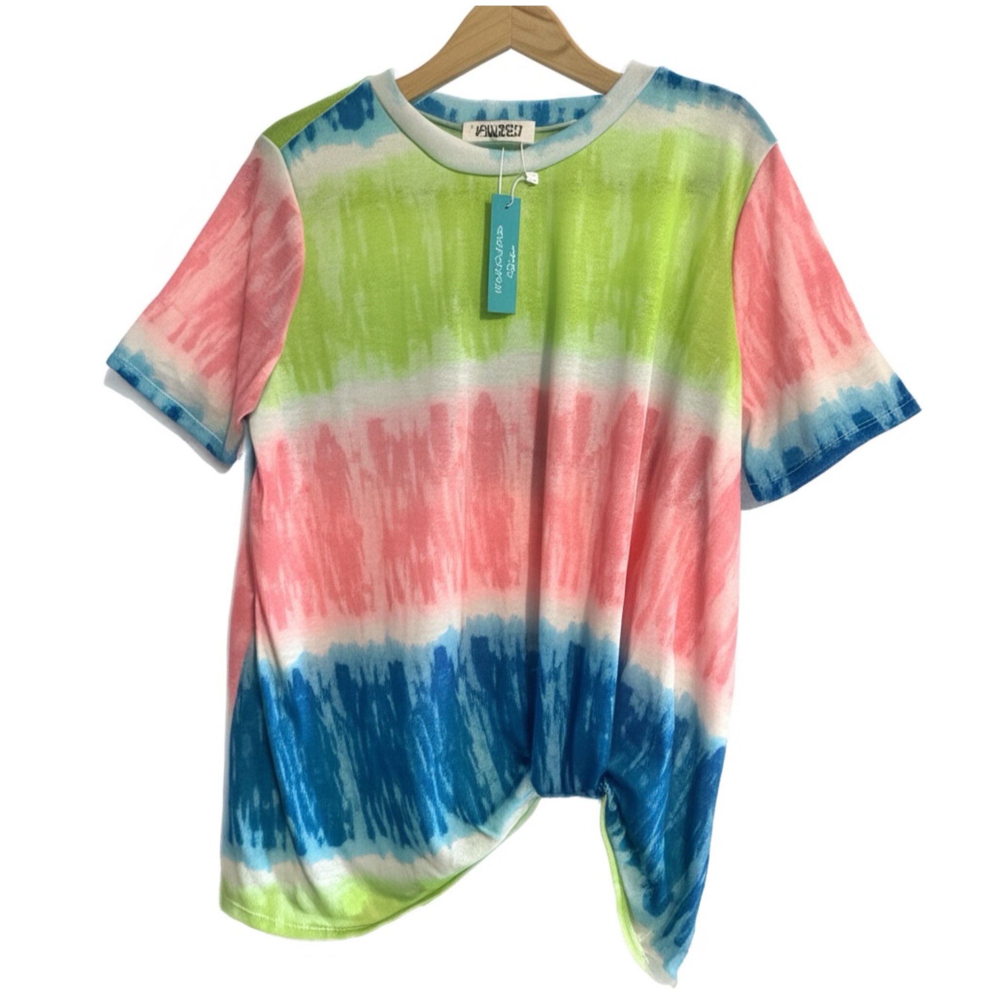 HAPTICS Tie Dye Knit Short Sleeve Top T- Shirt Crew Neck USA Made