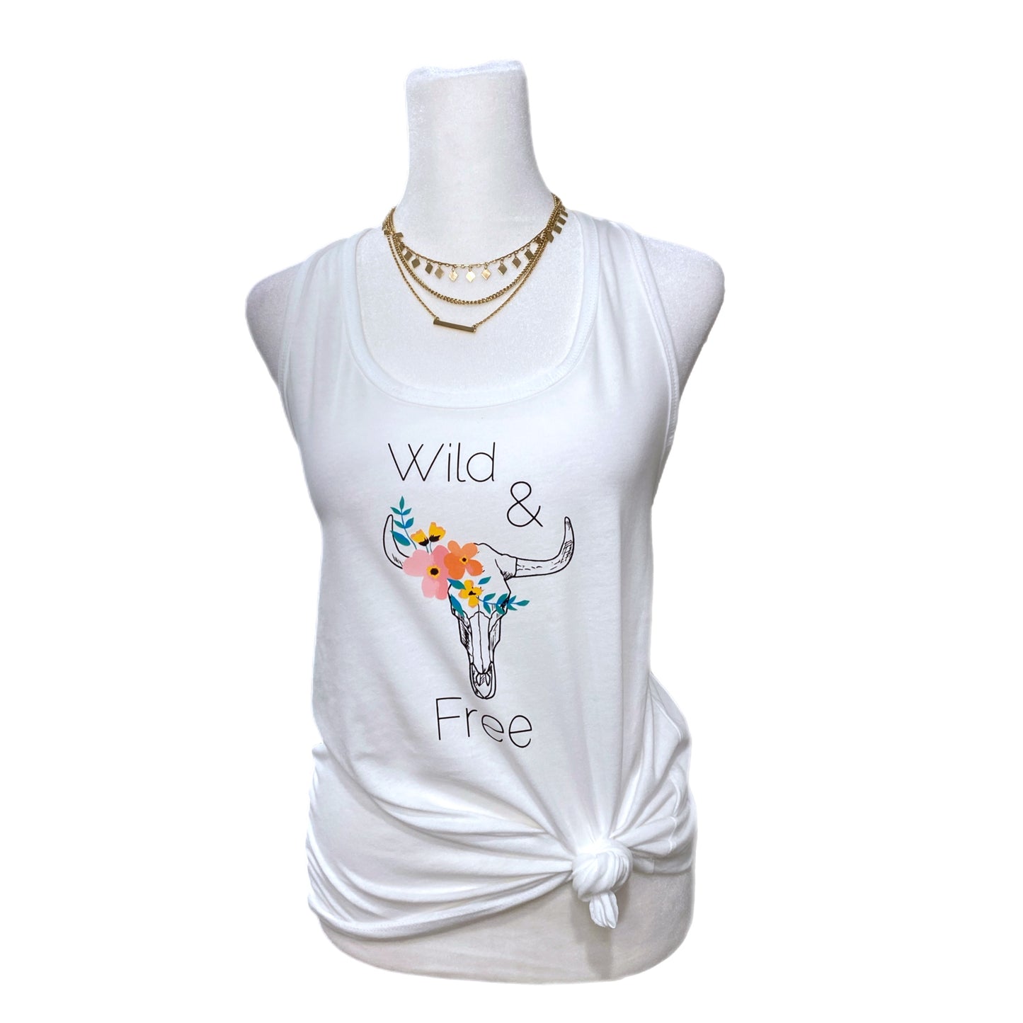 “Wild And Free” Boho Western White Tank Top Racer Back Shirt