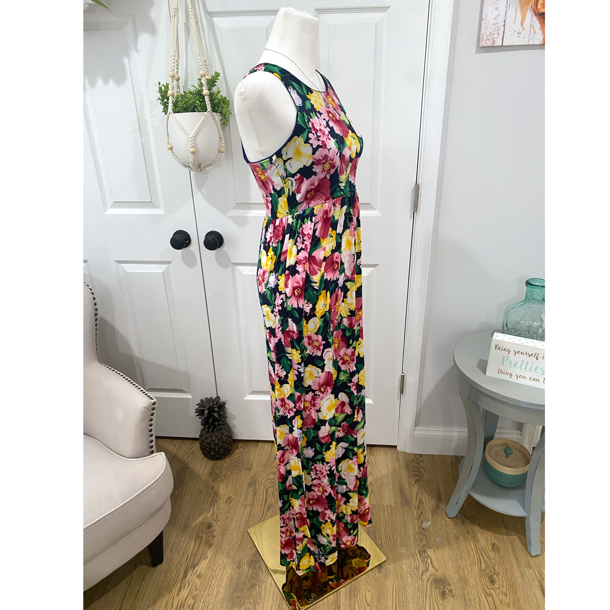 Beeson River Garden Flower Floral Slit Maxi Dress Multi-Color - East Coast Bella LLC