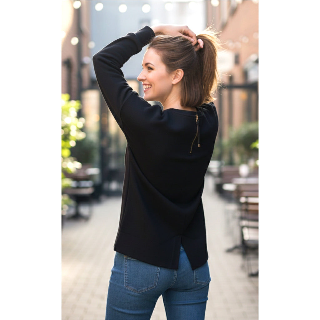 BARBOUR Women’s Modern Heritage Sweatshirt Pullover Black Back Zip