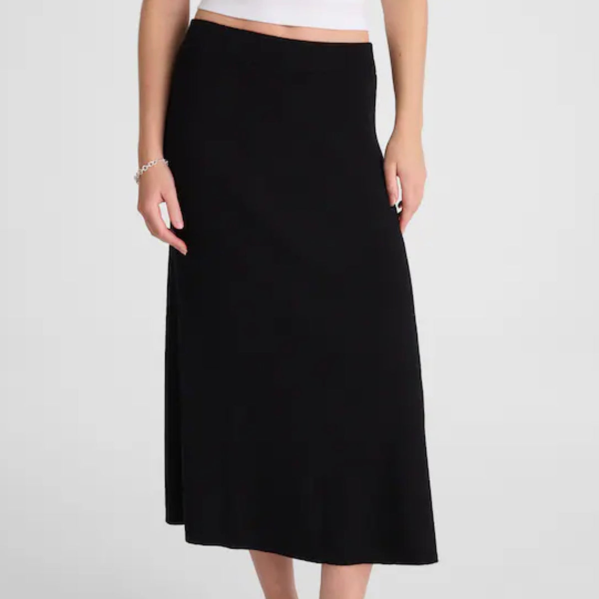 Madewell 90s Style Merino Wool Blend Maxi Skirt Pull On Ribbed Knit in Black