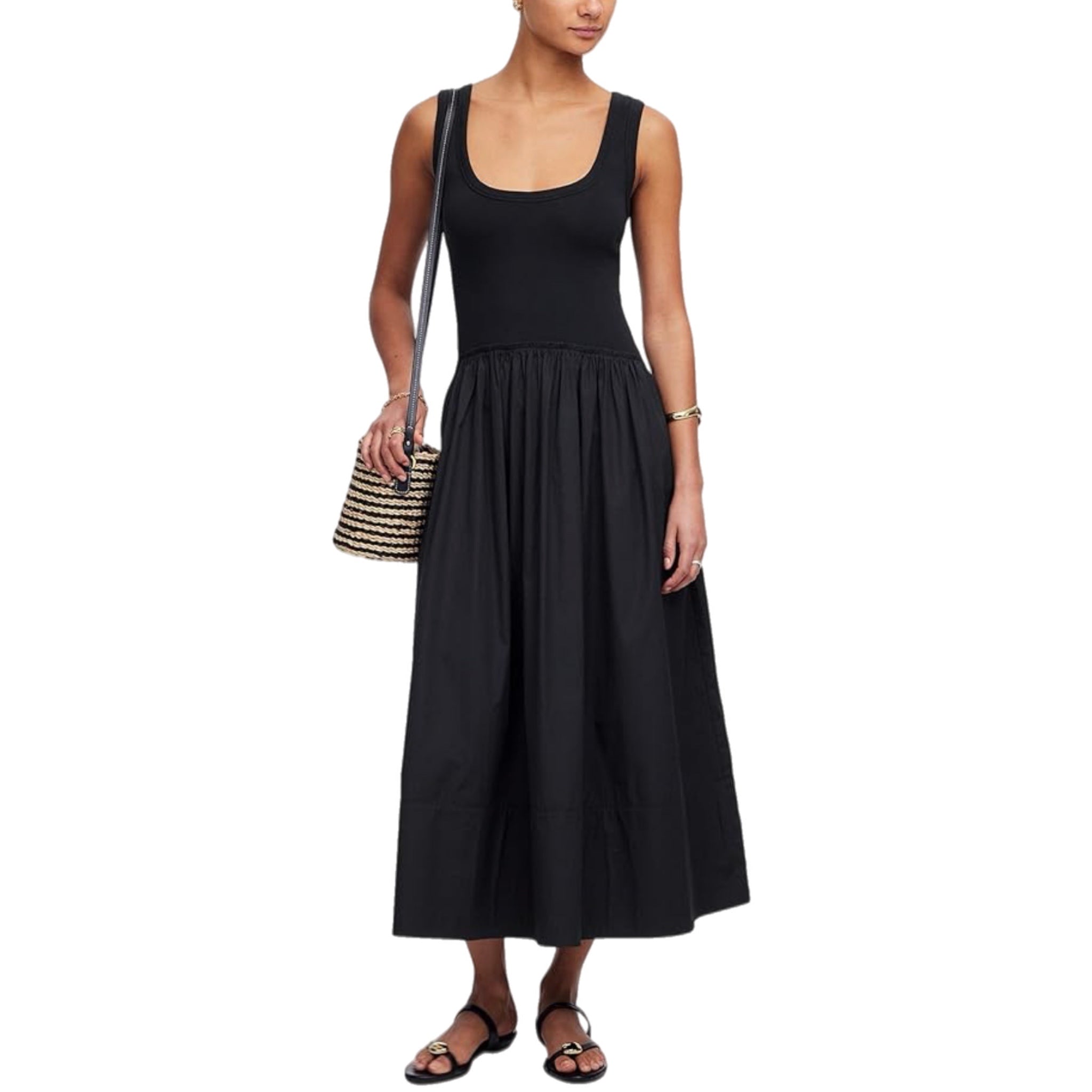 MADEWELL Mixed Poplin Scoopneck Maxi Dress Sleeveless